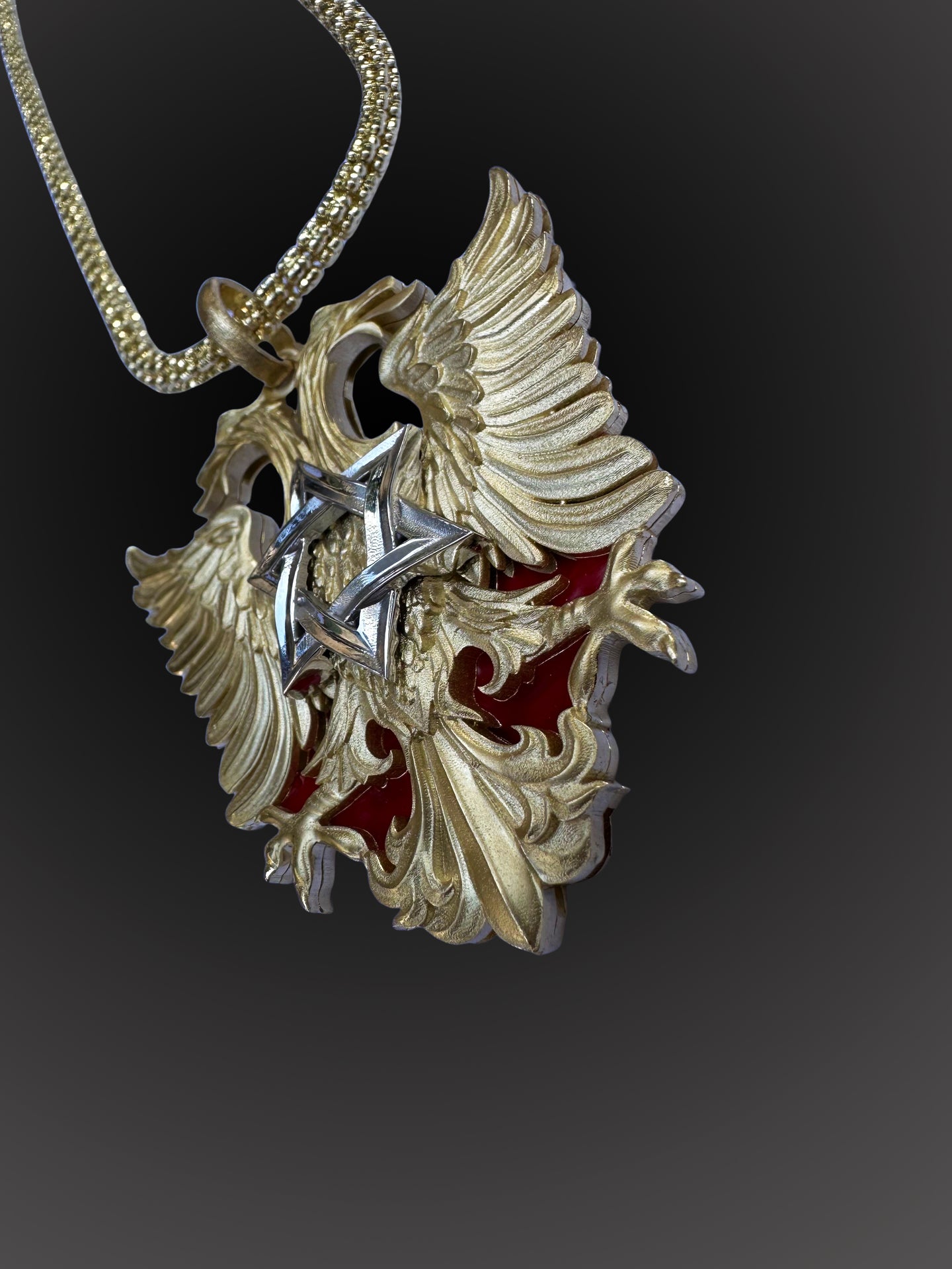 14K Gold Double-Headed Eagle Pendant with Star of David - Premium Judaica Jewelry