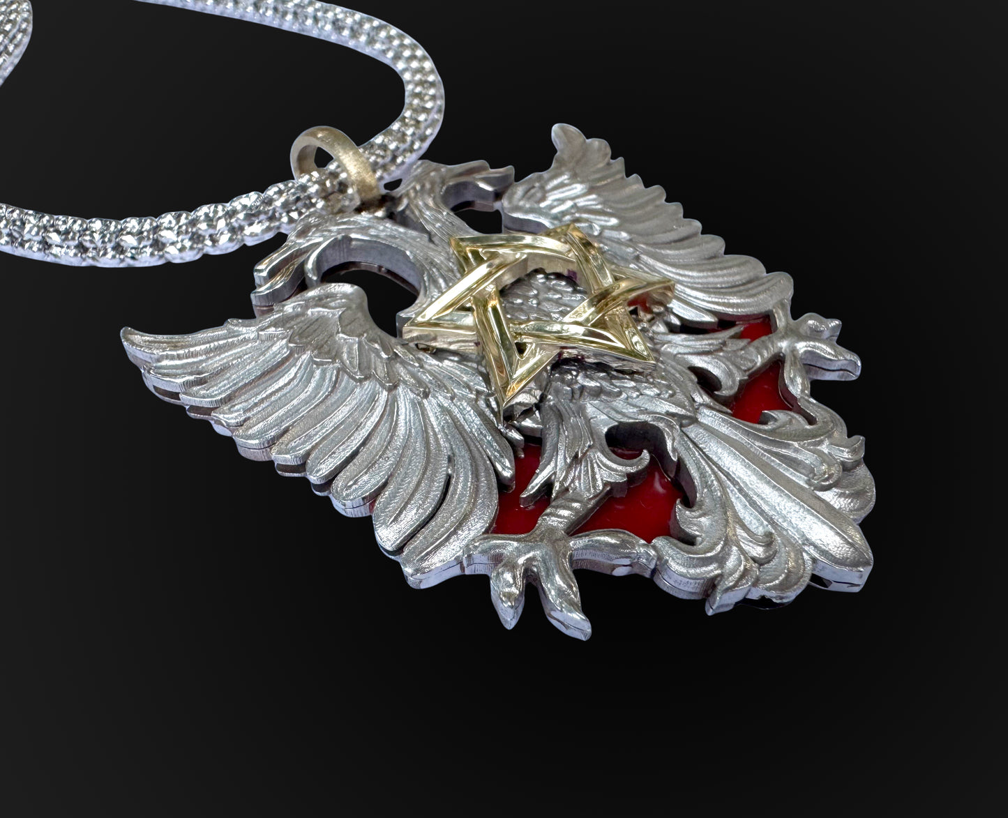 14K Gold Double-Headed Eagle Pendant with Star of David - Solid Gold Judaica Jewelry