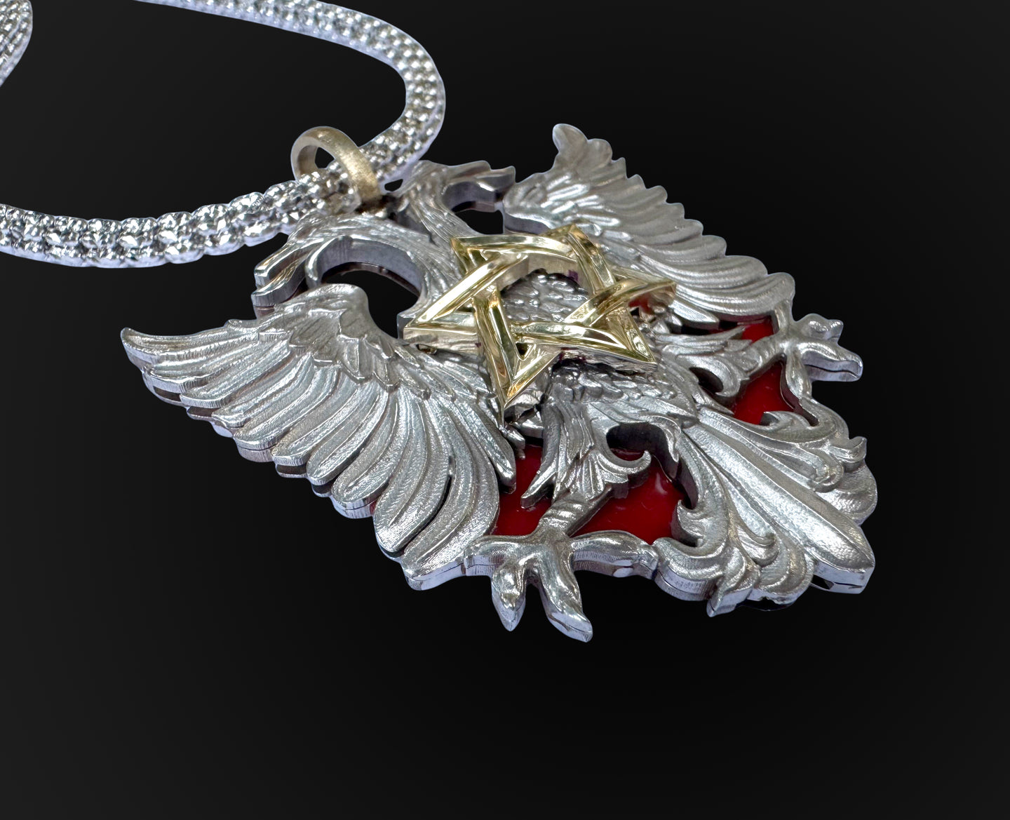 14K Gold Double-Headed Eagle Pendant with Star of David - Solid Gold Judaica Jewelry