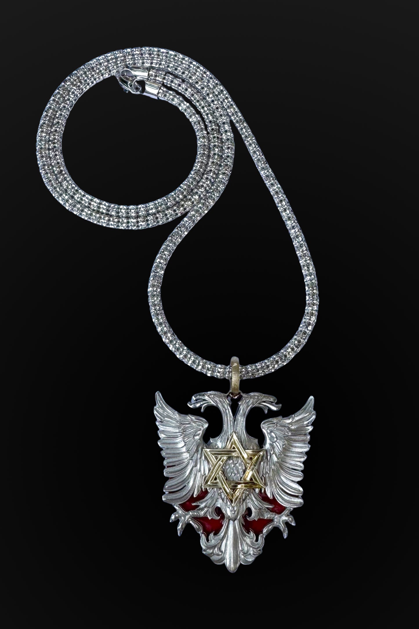 14K Gold Double-Headed Eagle Pendant with Star of David - Solid Gold Judaica Jewelry