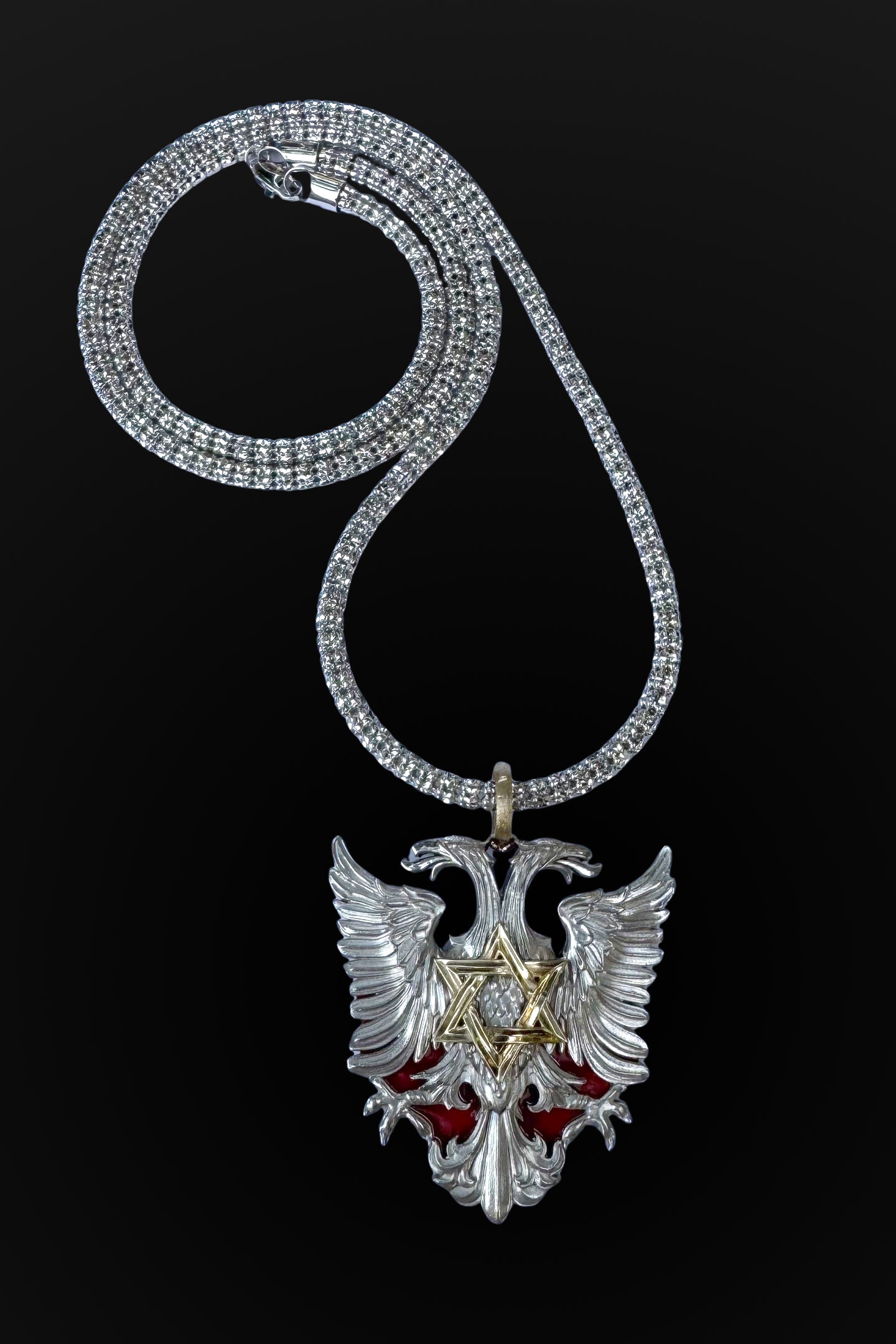 14K Gold Double-Headed Eagle Pendant with Star of David - Solid Gold Judaica Jewelry