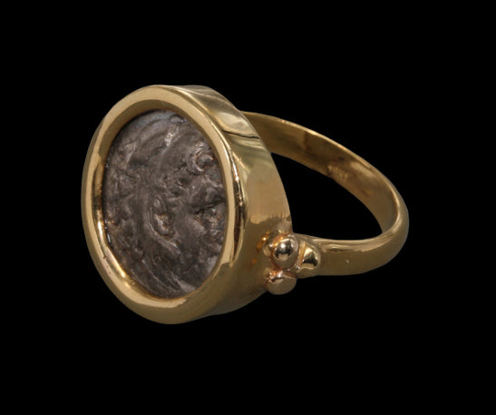 Silver Drachm of Alexander the Great Set in 18K Gold Ring