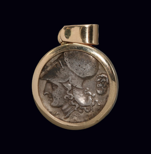 Ancient Greek Pegasus & Athena Silver Stater Set in 18K Gold Pendant – “Wings of Wisdom”