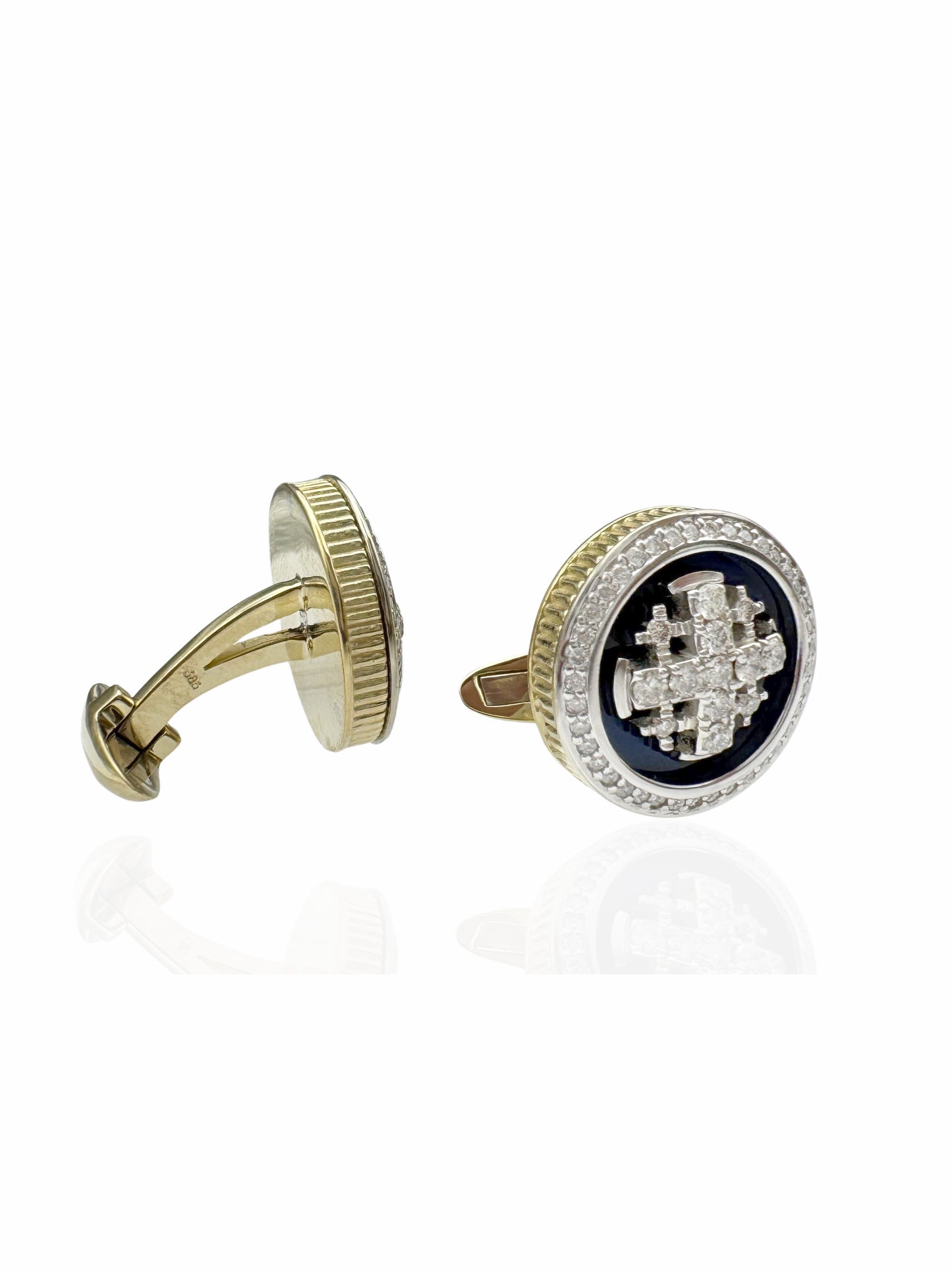 Solid 14k Gold Jerusalem Cross Cufflinks with Diamonds