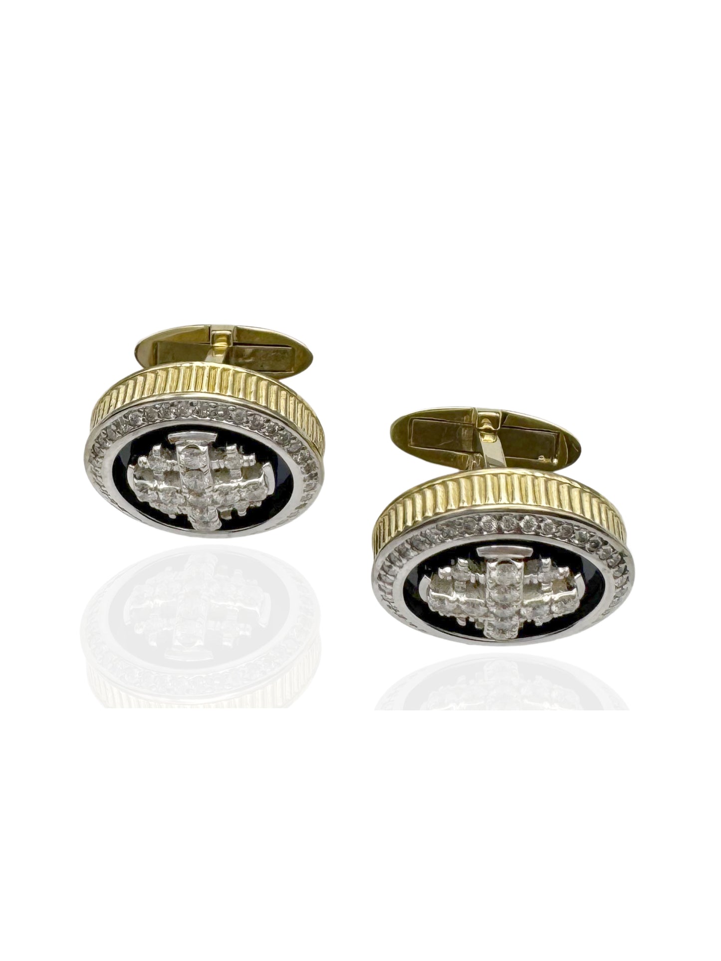 Solid 14k Gold Jerusalem Cross Cufflinks with Diamonds