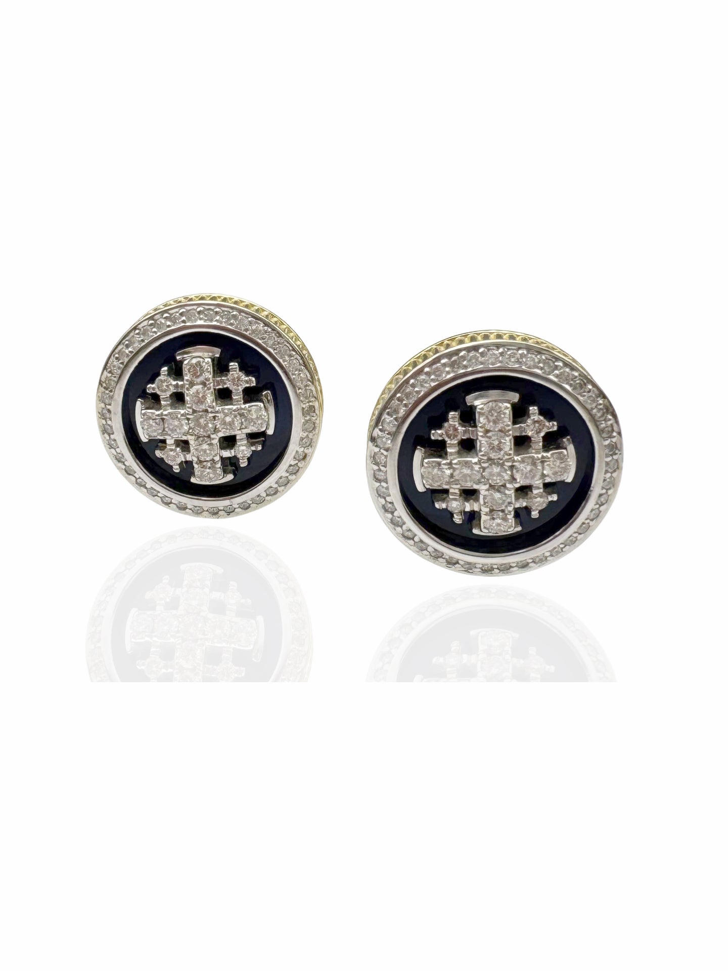 Solid 14k Gold Jerusalem Cross Cufflinks with Diamonds