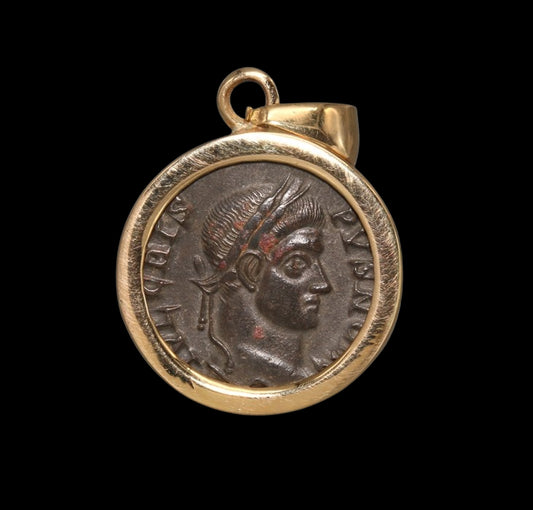 Solid 18K Gold Crispus Roman Coin Pendant