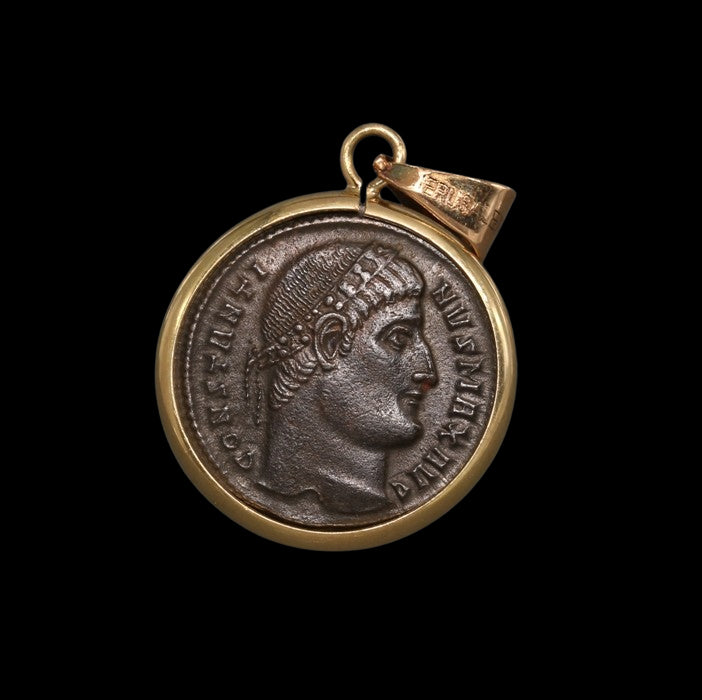 Solid 18K Gold Ancient Constantine the Great Roman Coin Pendant