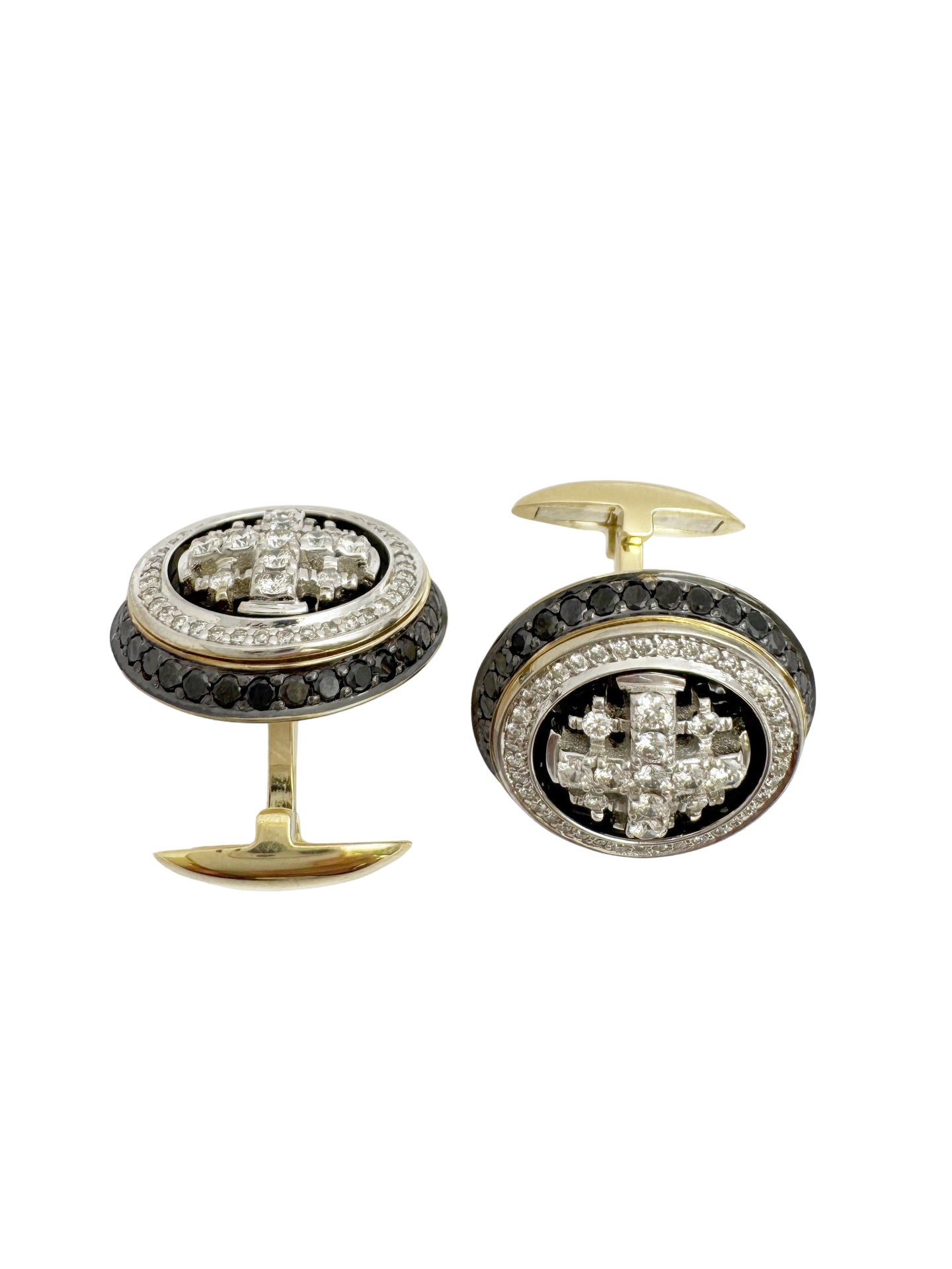 Jerusalem Cross Gold & Diamond Cufflinks Crafted in Jerusalem • Solid 14K Gold • Natural VS1 Diamonds
