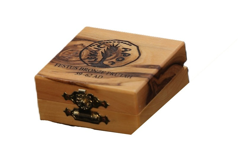 Festus Bronze Prutah – Ancient Judean Coins (59–62 AD) with Olive Wood Display Box