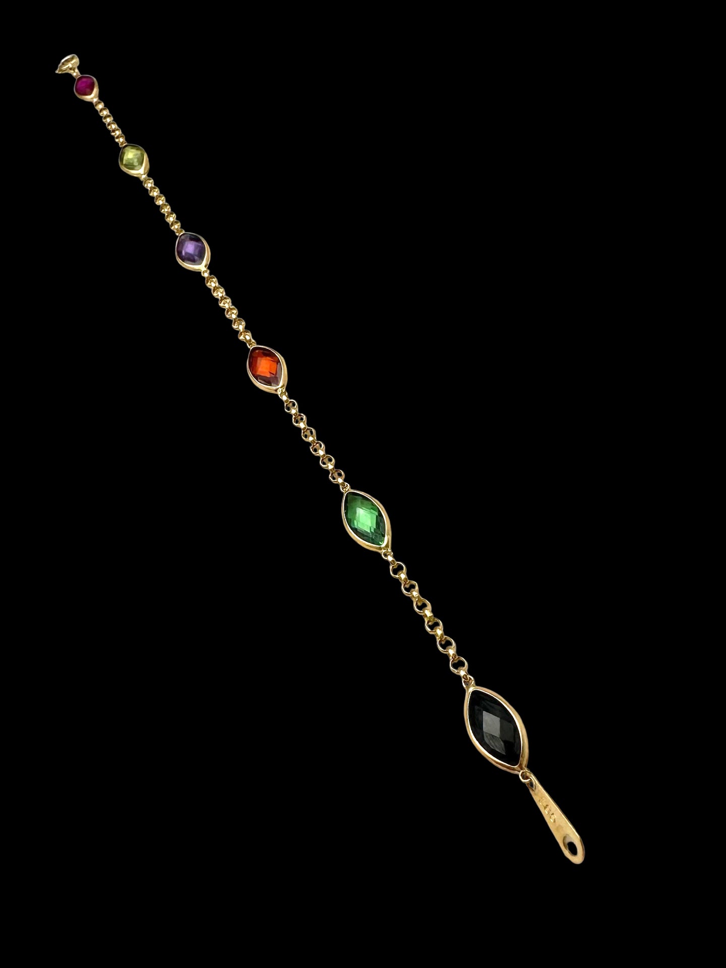 Solid 14K Gold Multi-Gemstone Bracelet – Marquise Elegance