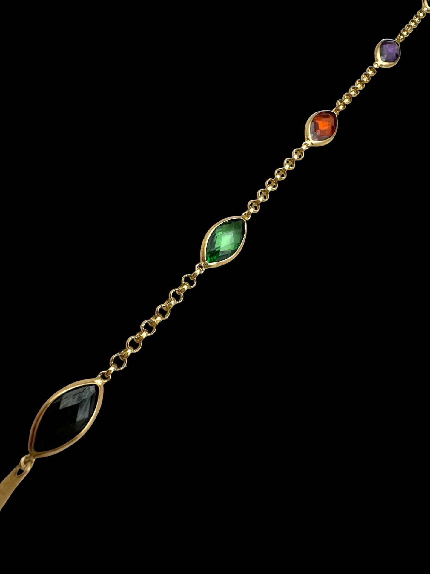 Solid 14K Gold Multi-Gemstone Bracelet – Marquise Elegance
