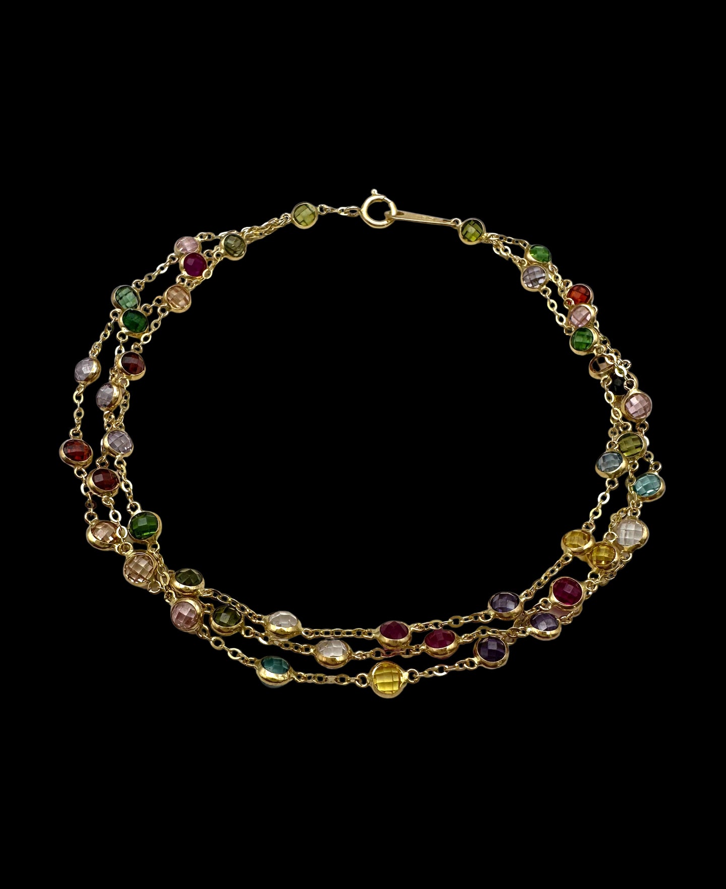 Solid 14K Gold Triple-Strand Gemstone Bracelet – Radiant Harmony