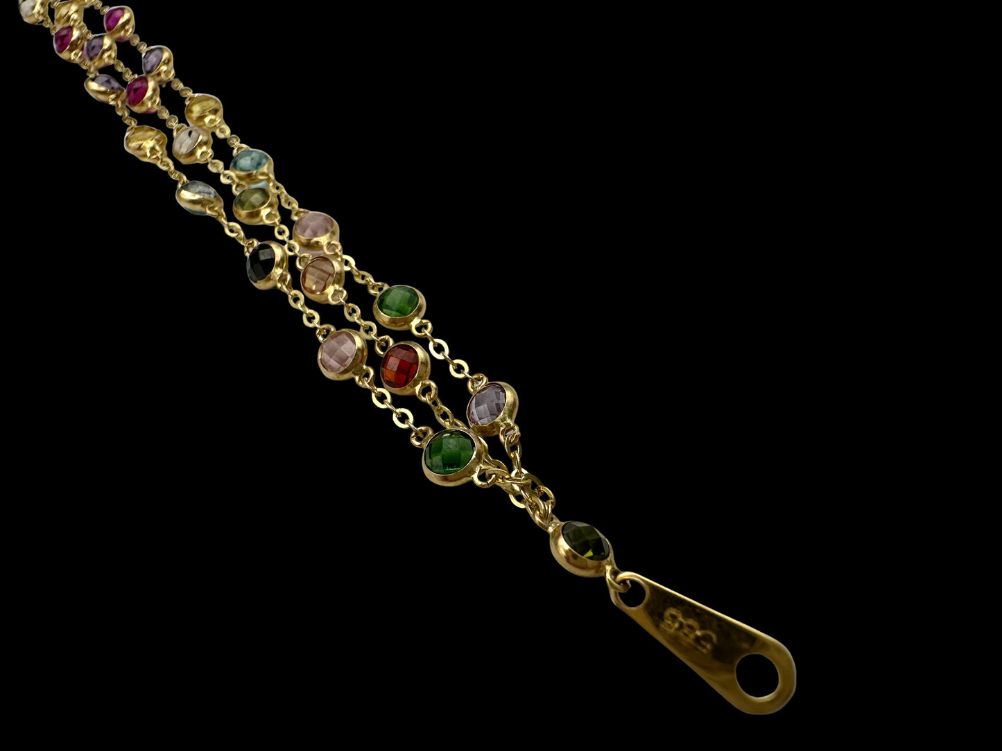 Solid 14K Gold Triple-Strand Gemstone Bracelet – Radiant Harmony