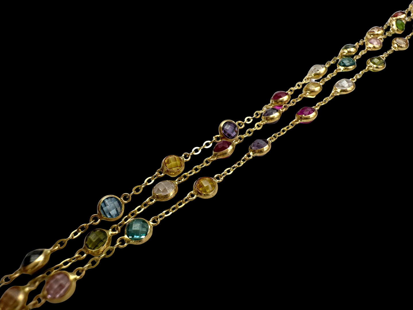 Solid 14K Gold Triple-Strand Gemstone Bracelet – Radiant Harmony