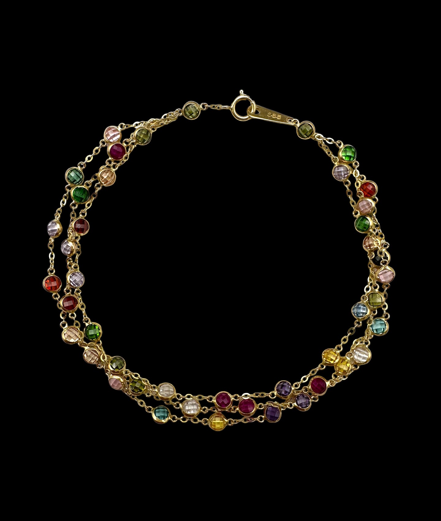 Solid 14K Gold Triple-Strand Gemstone Bracelet – Radiant Harmony