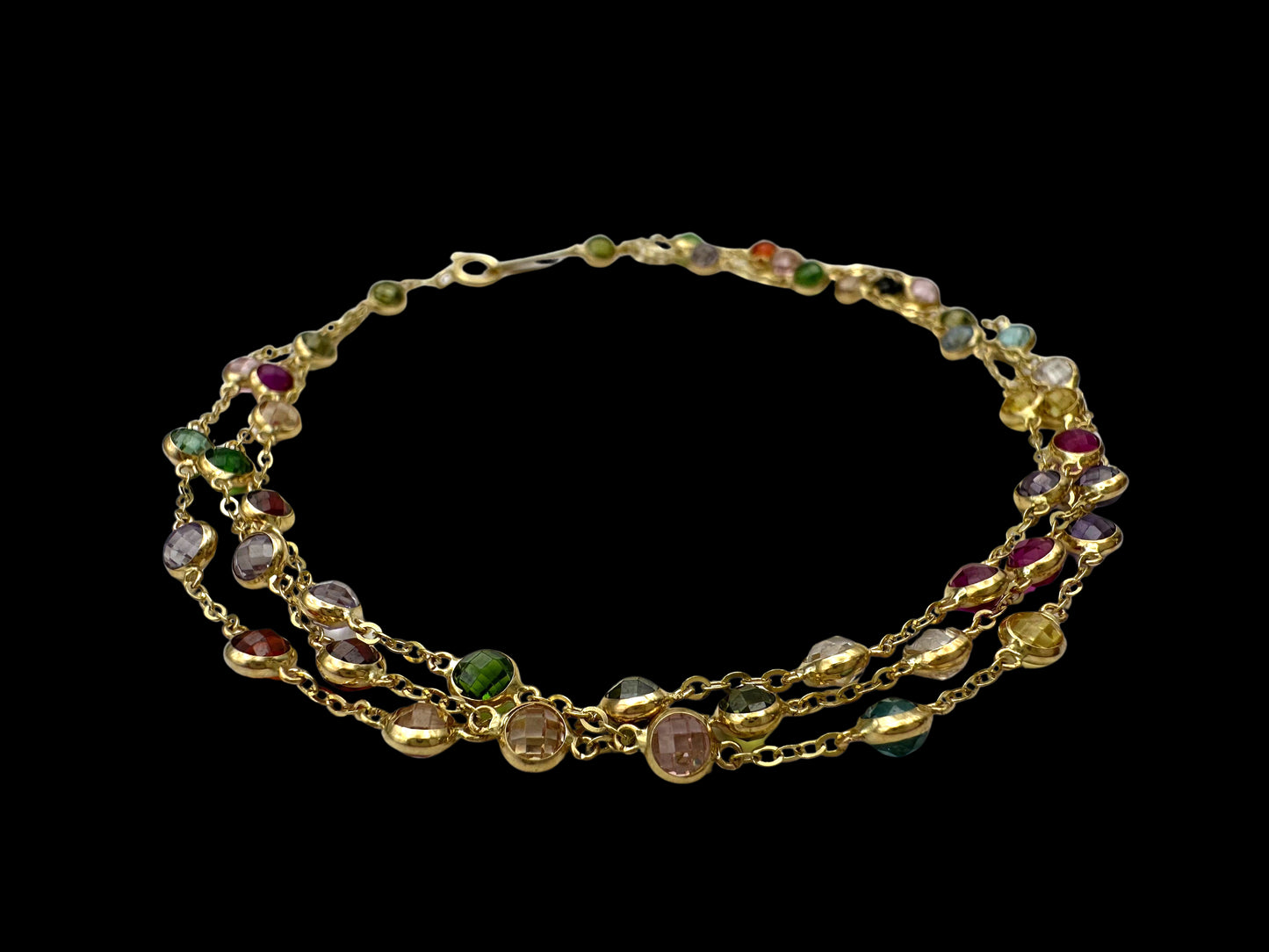 Solid 14K Gold Triple-Strand Gemstone Bracelet – Radiant Harmony