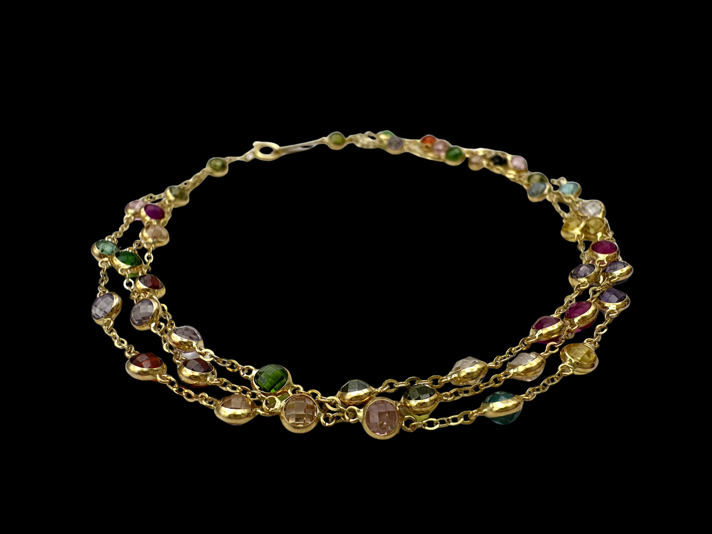 Solid 14K Gold Triple-Strand Gemstone Bracelet – Radiant Harmony