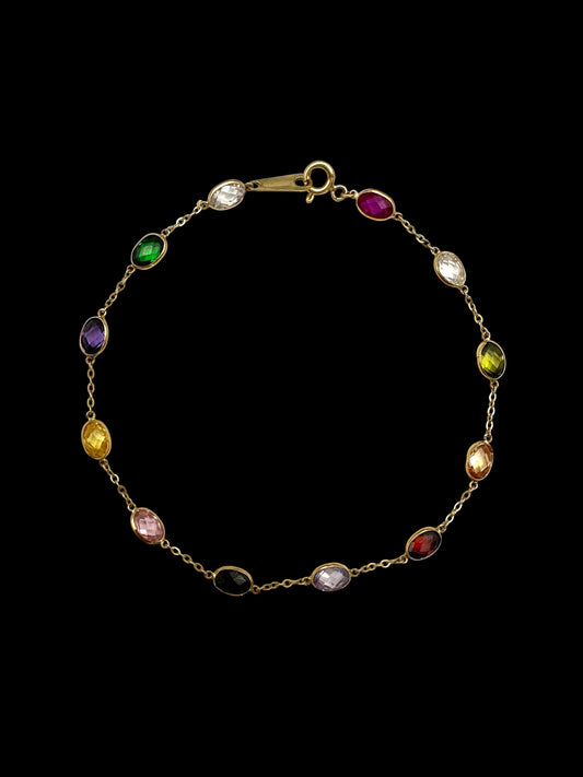 Solid 14K Gold Multi-Gemstone Bracelet – Oval Spectrum