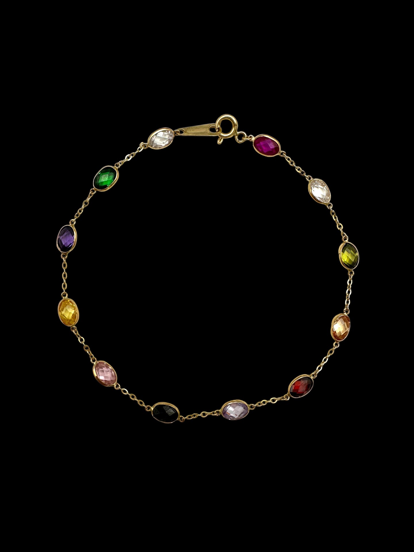 Solid 14K Gold Multi-Gemstone Bracelet – Oval Spectrum
