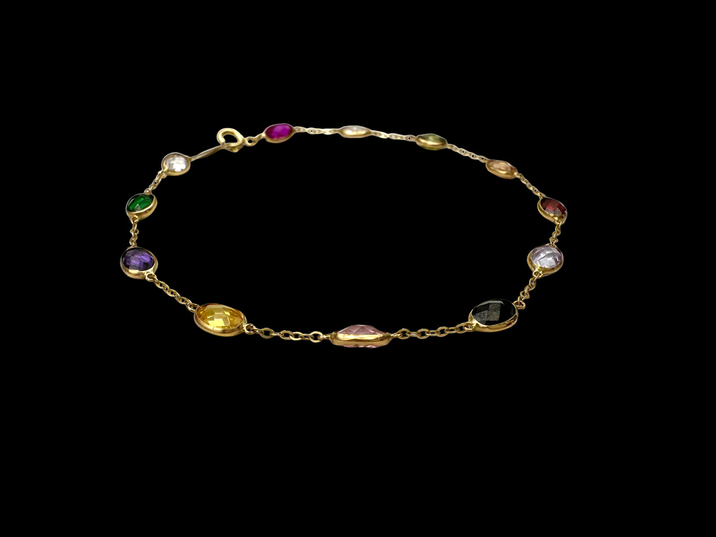 Solid 14K Gold Multi-Gemstone Bracelet – Oval Spectrum