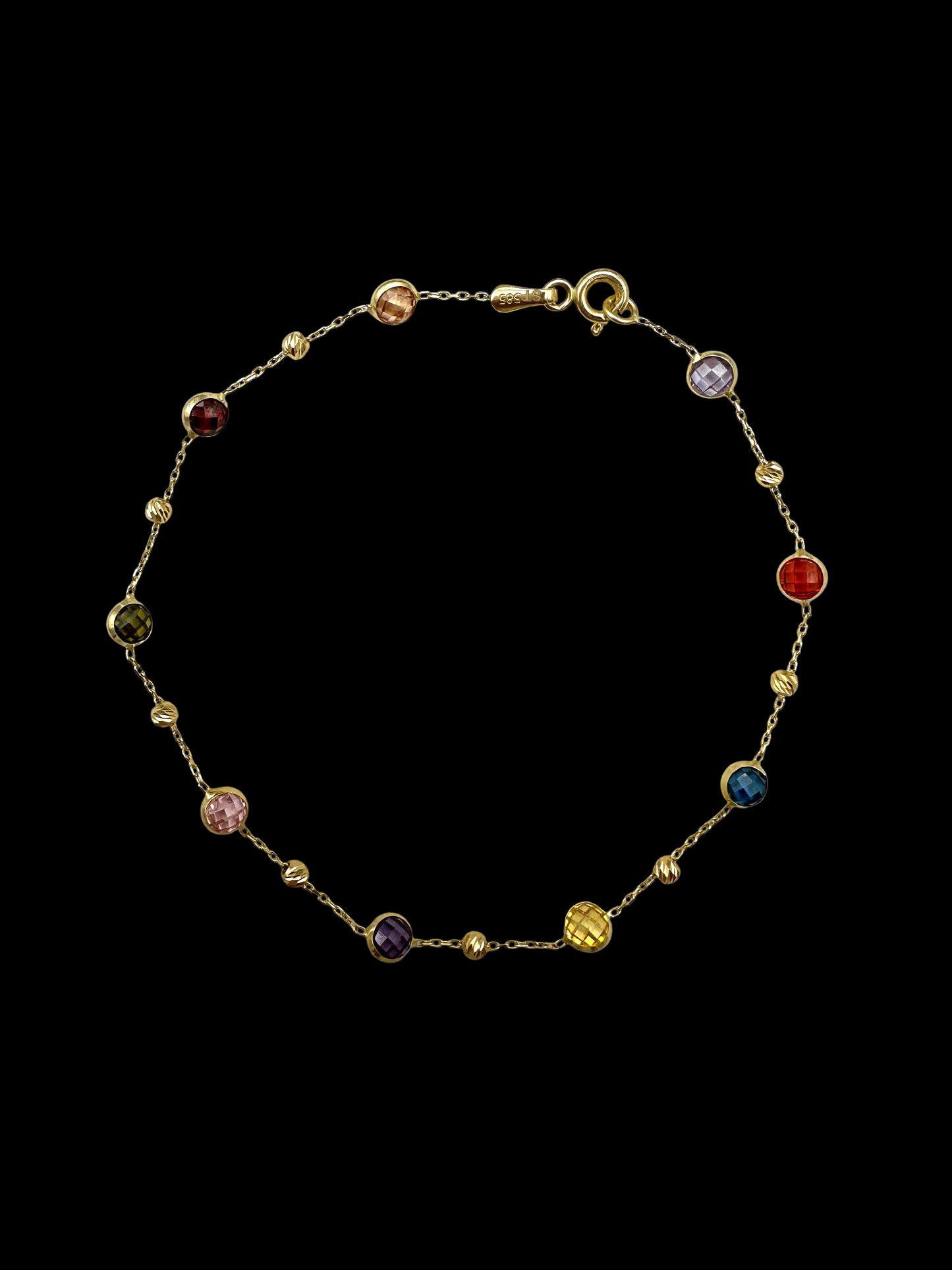 Solid 14K Gold Bracelet with Lab-Created Gemstones – Color Harmony Edition