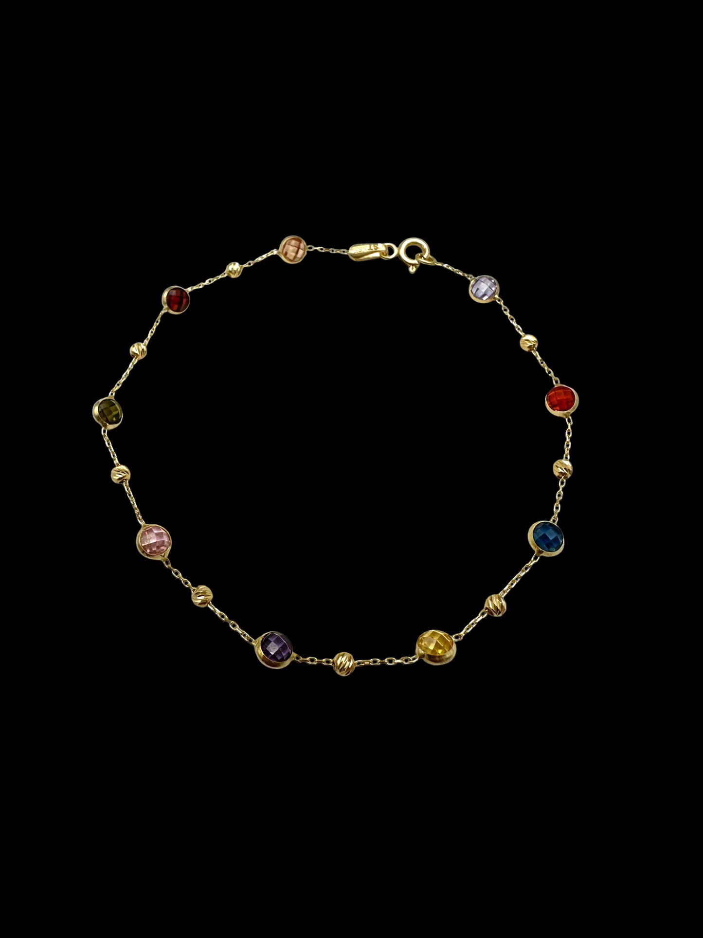 Solid 14K Gold Bracelet with Lab-Created Gemstones – Color Harmony Edition