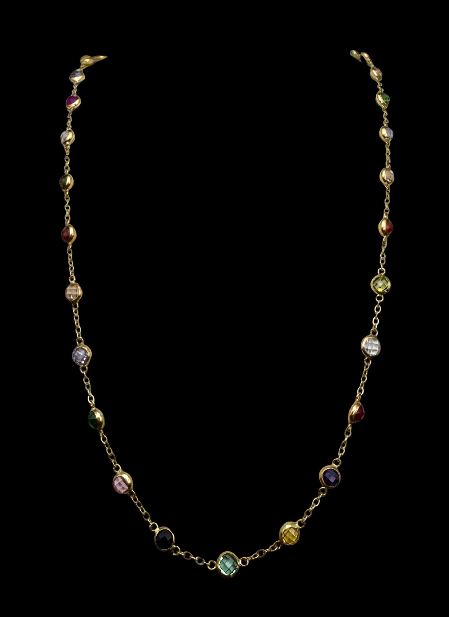 Solid 14K Gold Rainbow Multi Gemstone Necklace for Women