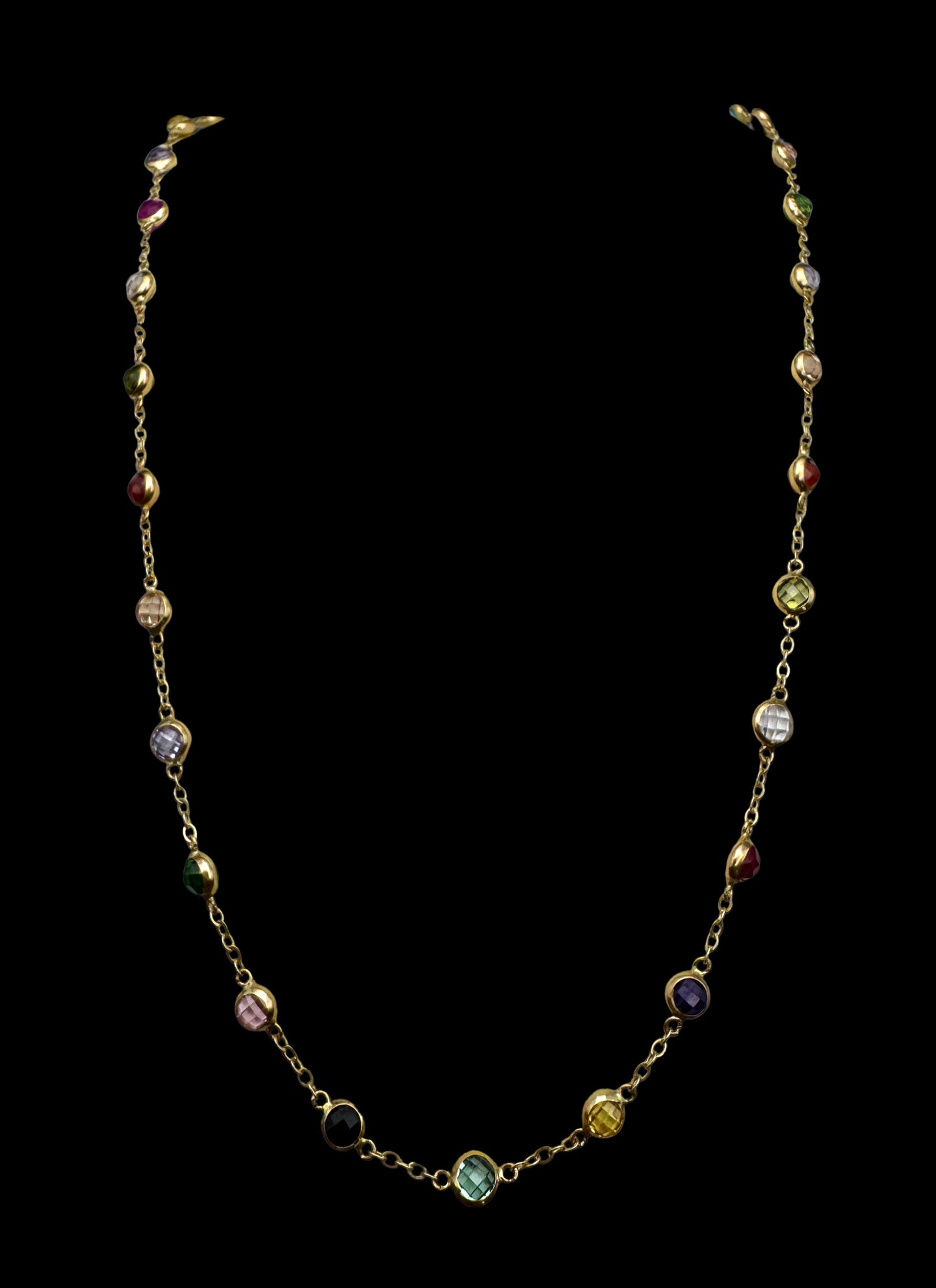 Solid 14K Gold Rainbow Multi Gemstone Necklace for Women