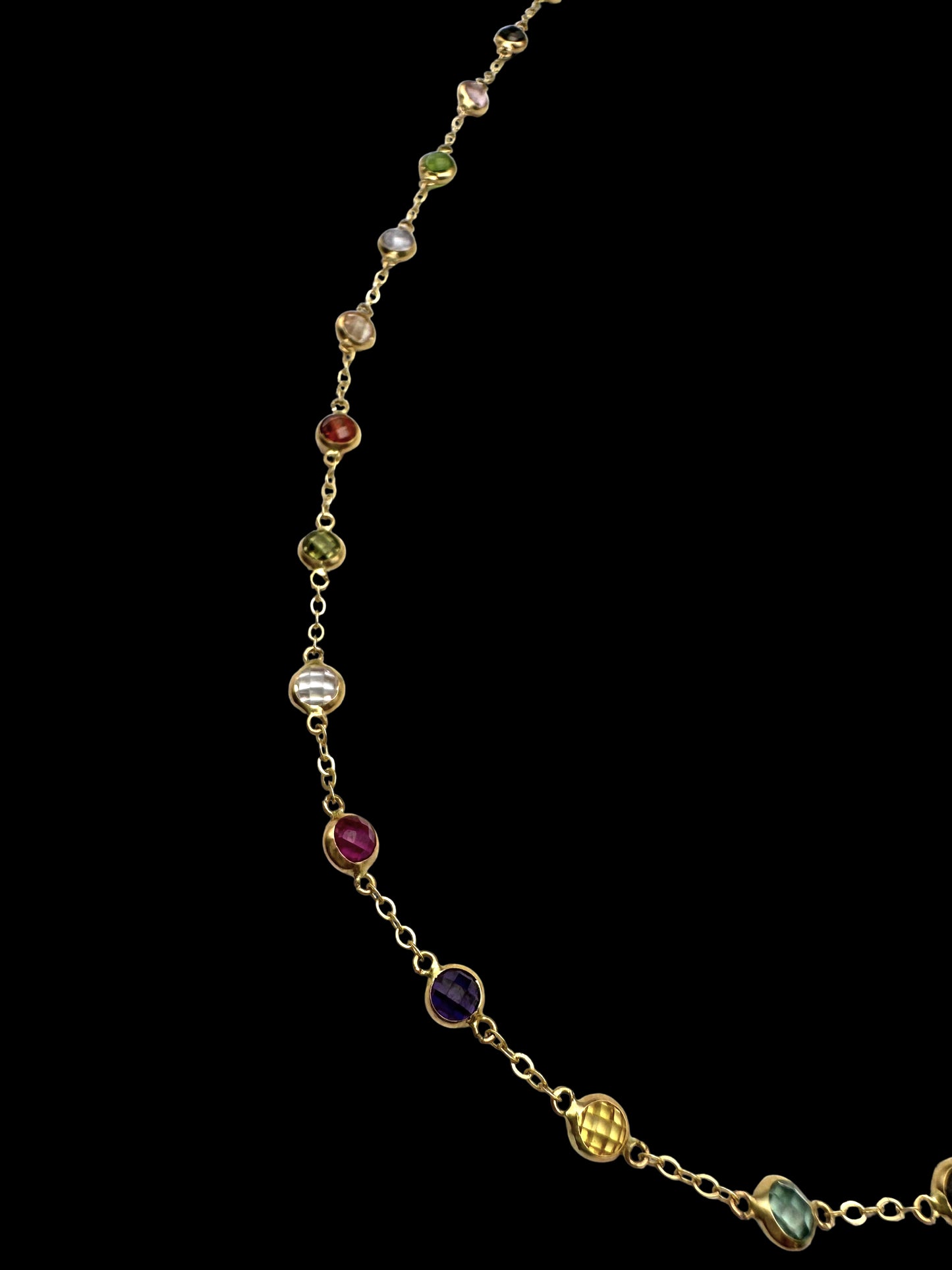 Solid 14K Gold Rainbow Multi Gemstone Necklace for Women