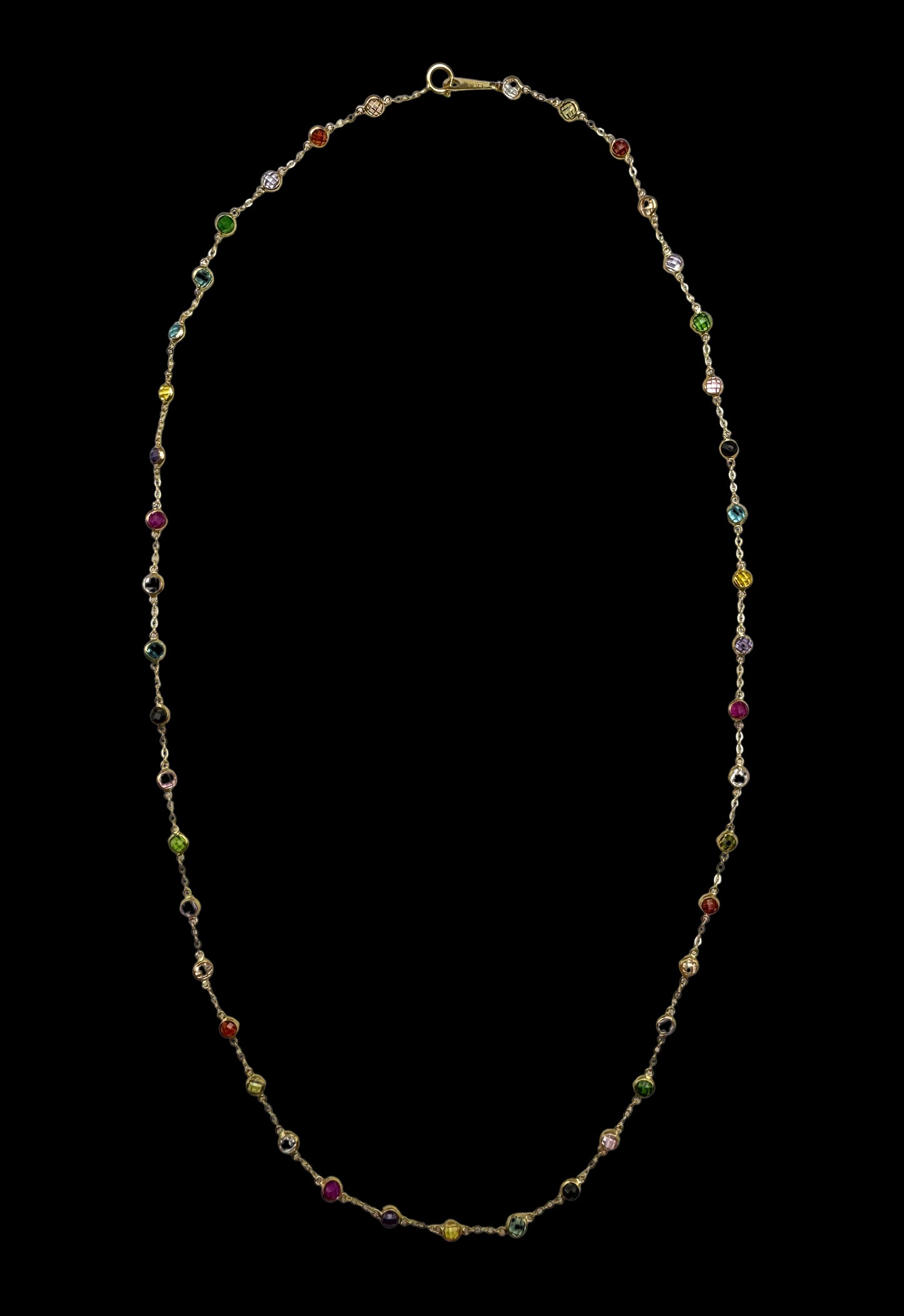 Solid 14K Gold Rainbow Multi Gemstone Necklace for Women
