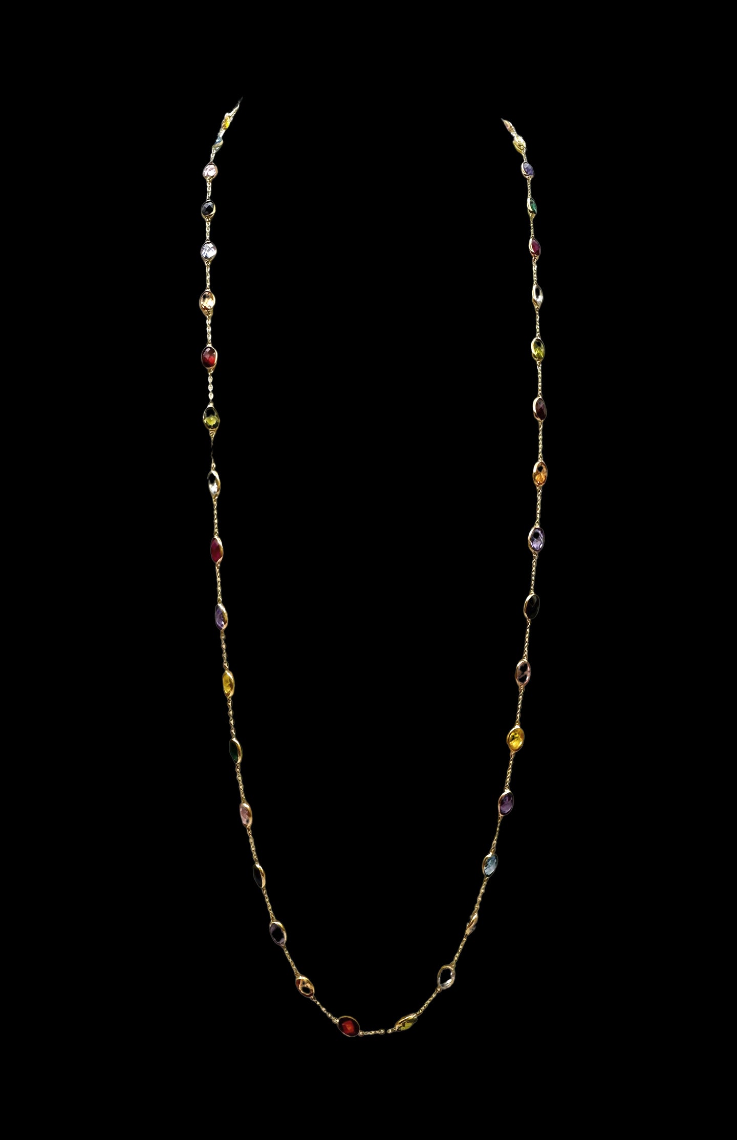 Solid 14K Gold Rainbow Gemstone Necklace – Oval Elegance