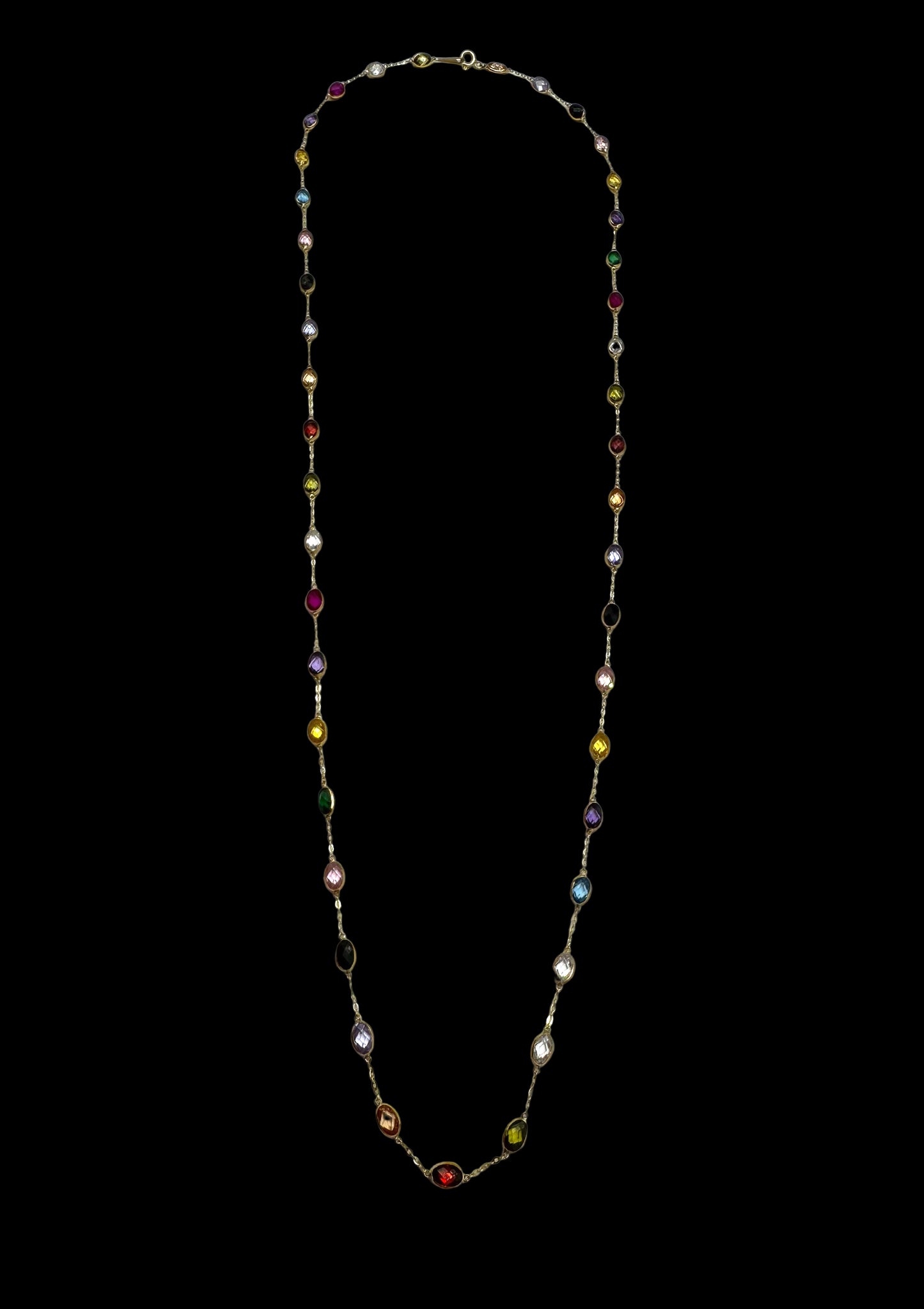Solid 14K Gold Rainbow Gemstone Necklace – Oval Elegance