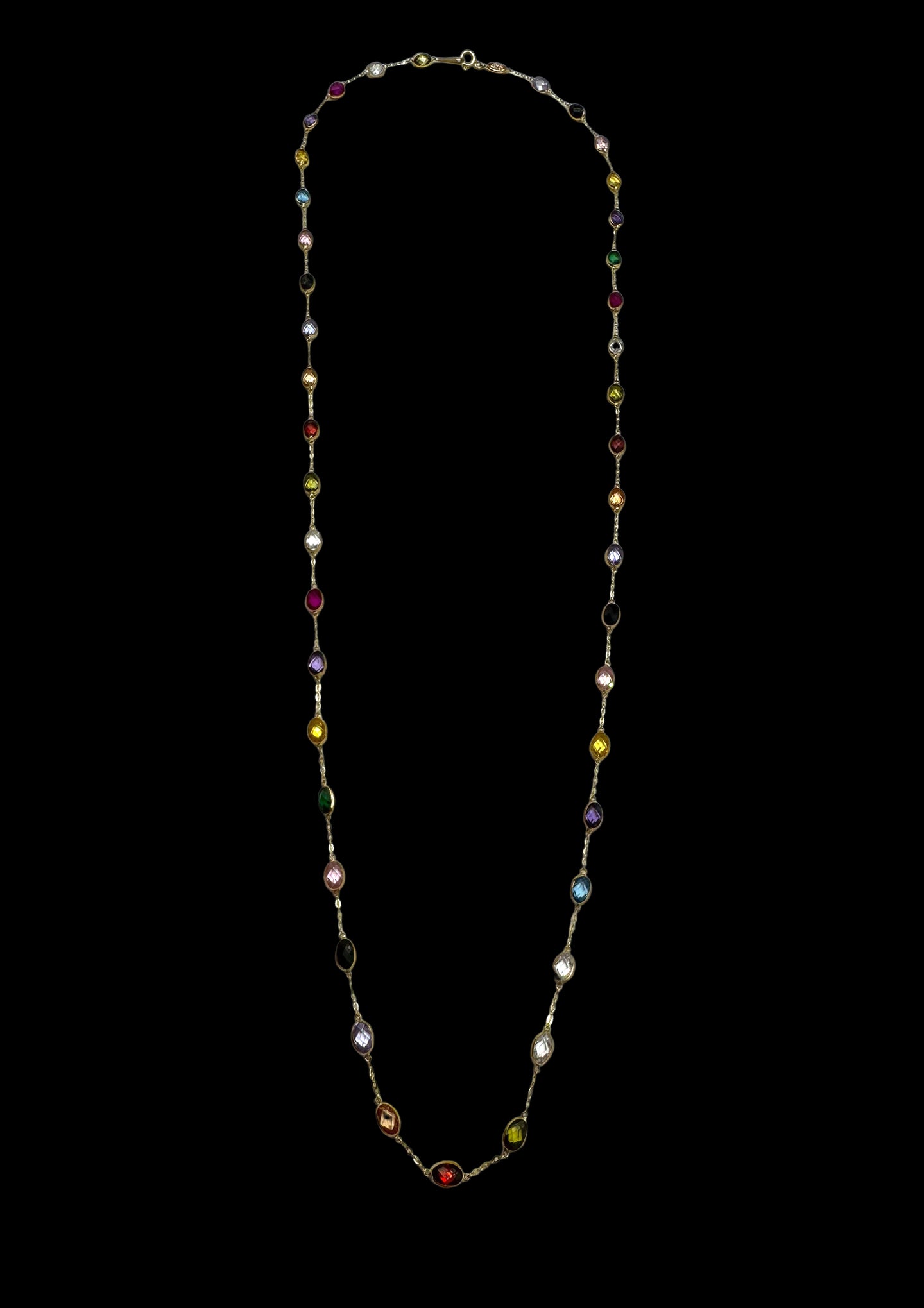 Solid 14K Gold Rainbow Gemstone Necklace – Oval Elegance