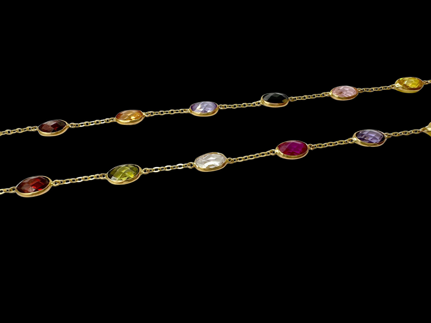 Solid 14K Gold Rainbow Gemstone Necklace – Oval Elegance