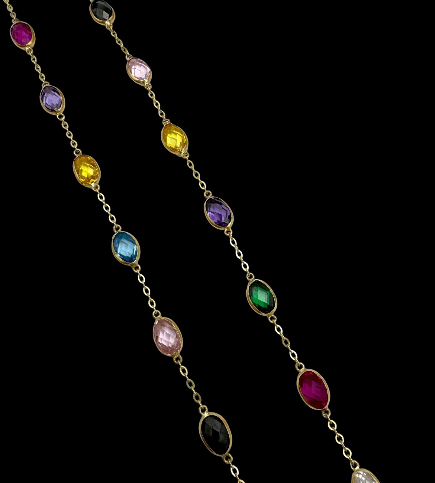 Solid 14K Gold Rainbow Gemstone Necklace – Oval Elegance