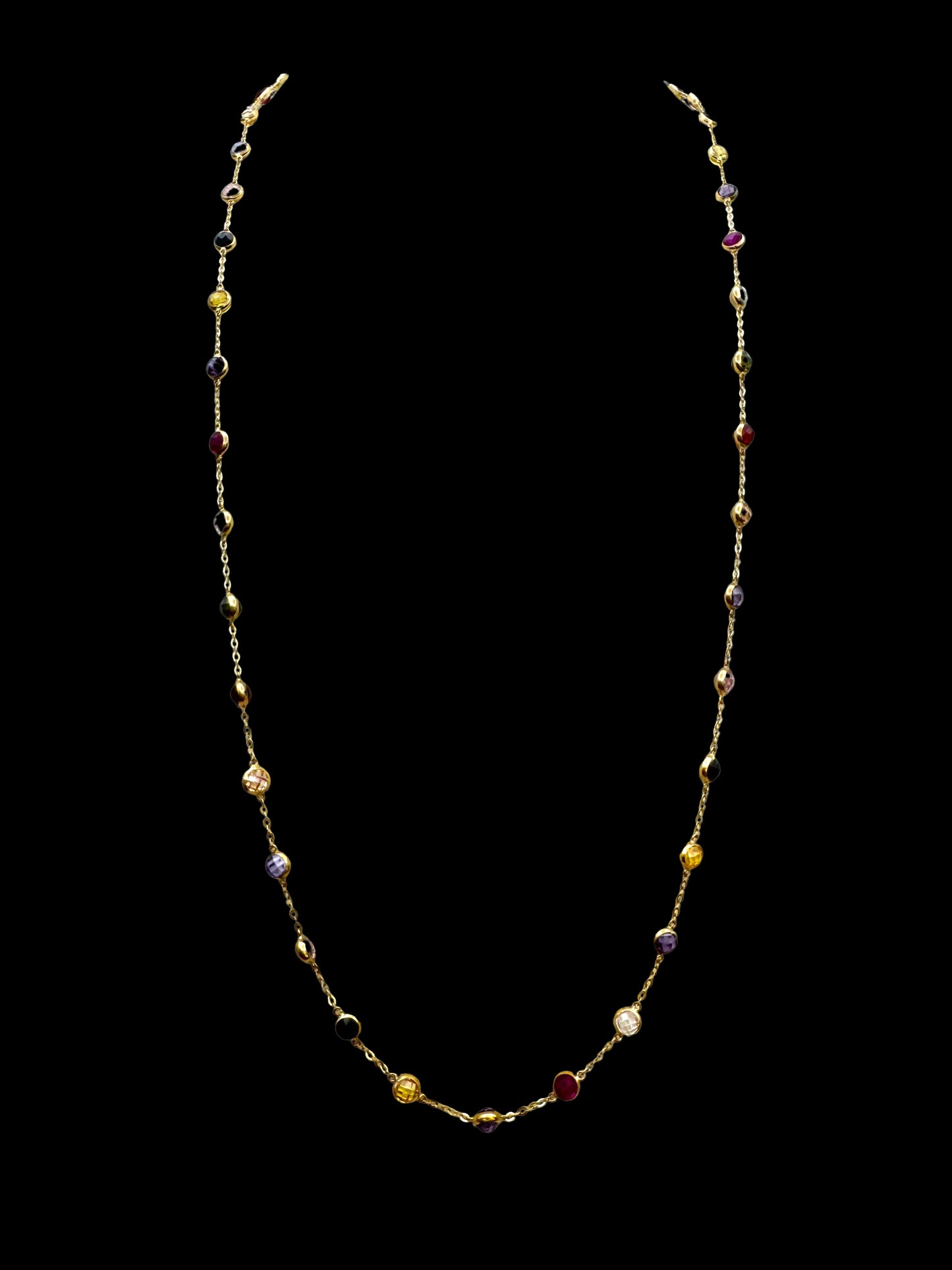 Solid 14K Gold Multi-Gemstone Necklace – Colorful Radiance