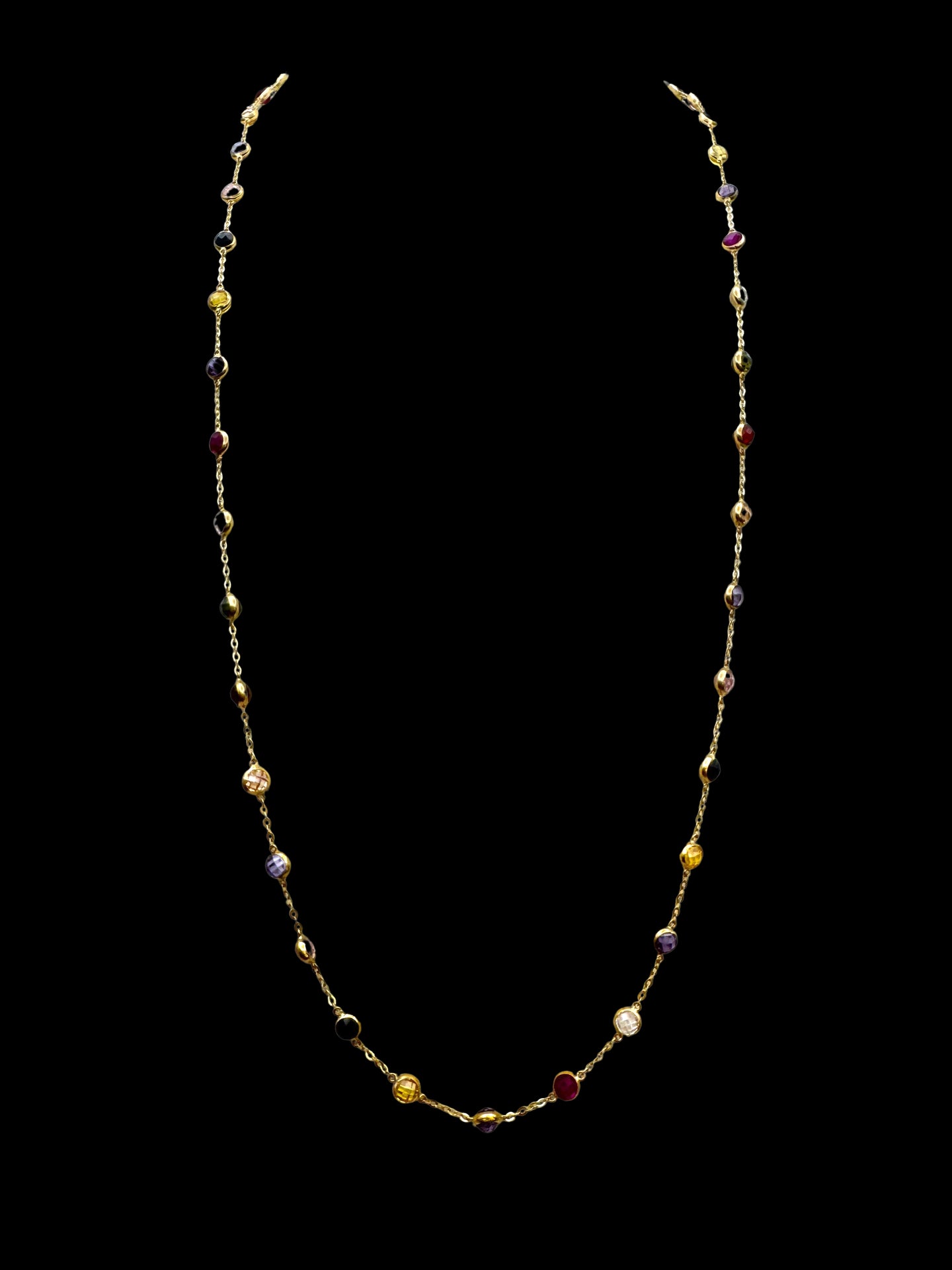 Solid 14K Gold Multi-Gemstone Necklace – Colorful Radiance