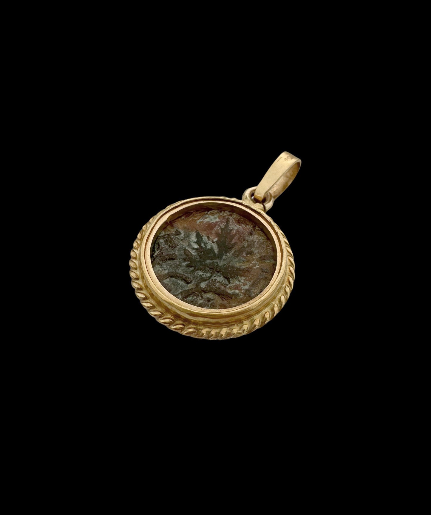 Ancient Jewish Freedom of Zion Masada Coin Set in 14K Gold Woven Pendant