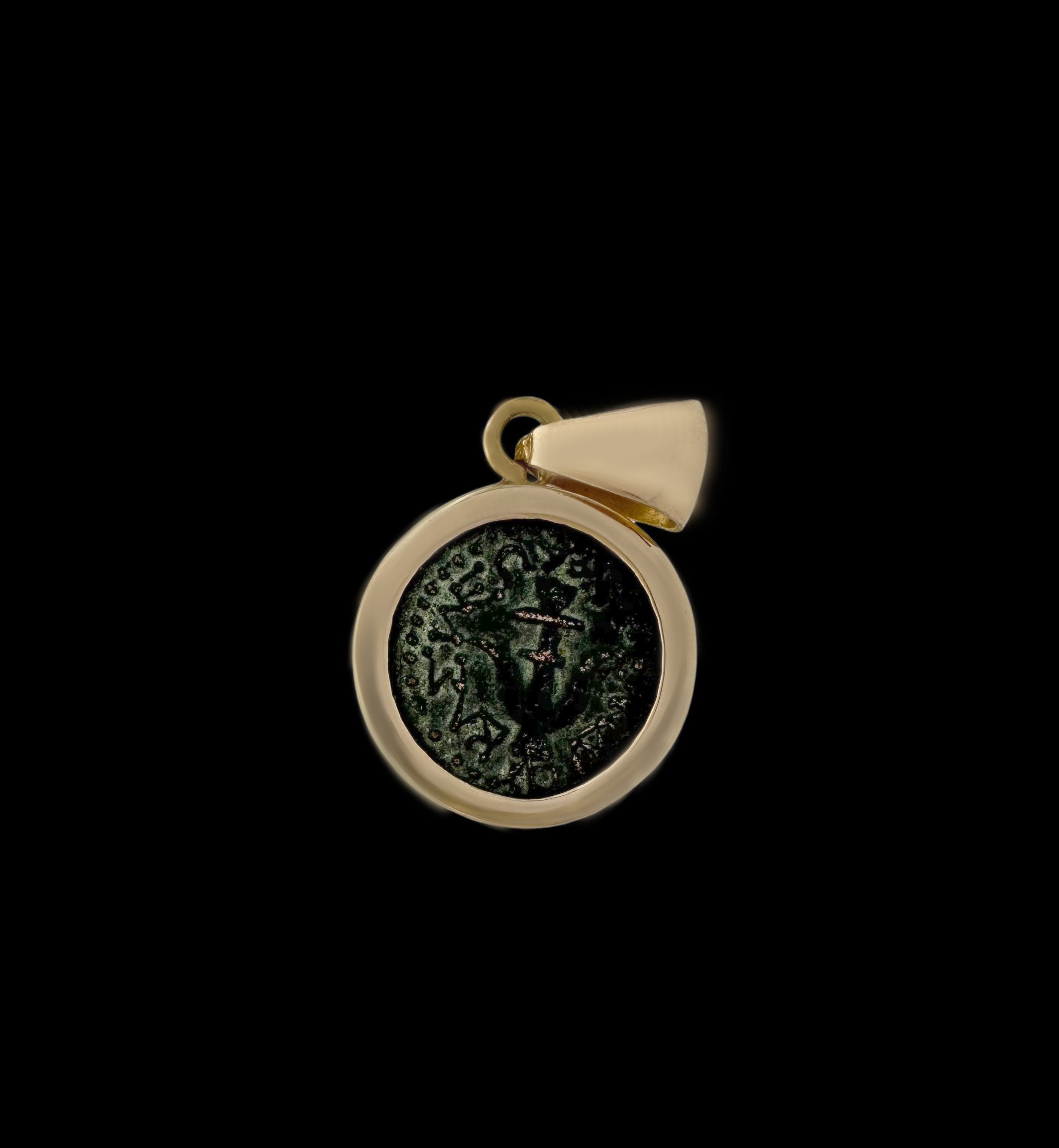 Ancient Widow’s Mite / Jewish Hasmonean Coin Set in Solid 14K Gold Pendant