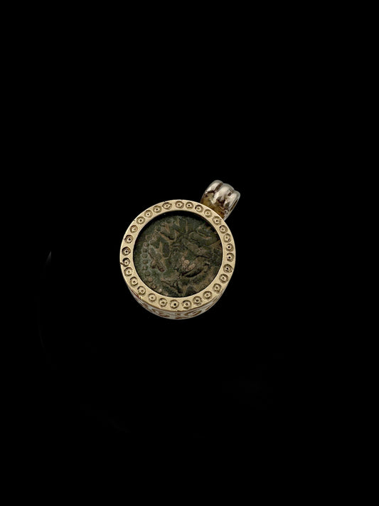 Ancient Jewish Freedom of Zion Masada Coin Set in 14K Gold Decorated Pendant
