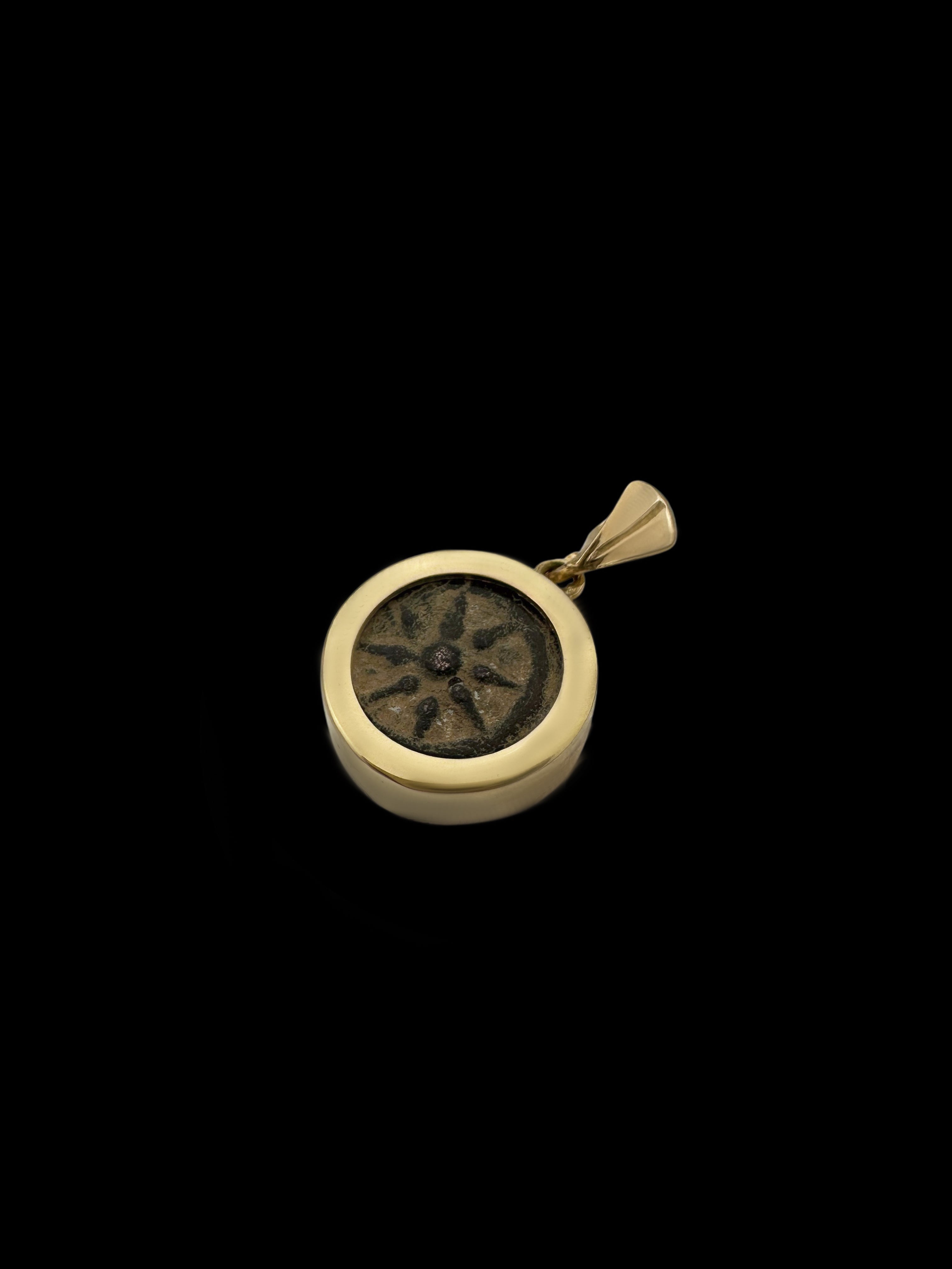 Ancient Widow’s Mite / Jewish Hasmonean Coin Set in Solid 14K Gold Pendant