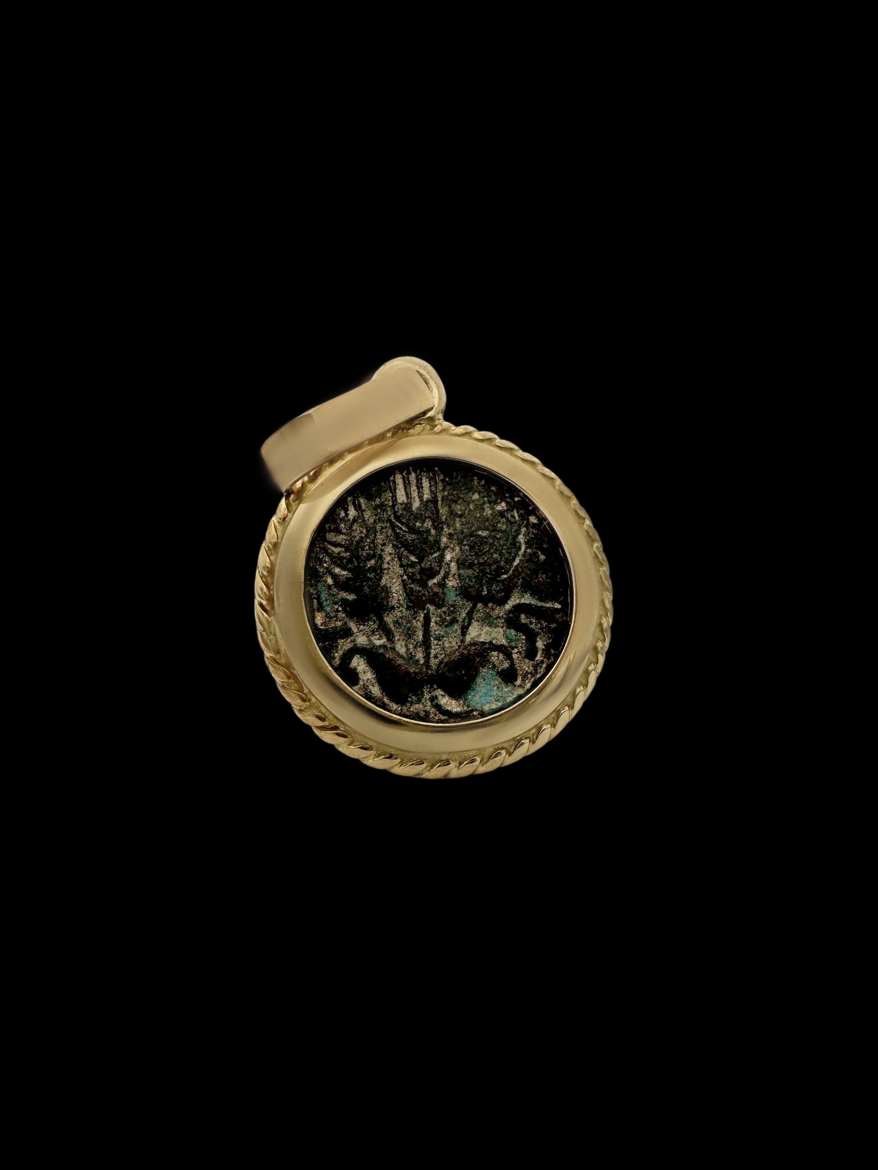 Ancient Herod Agrippa Coin Set in Woven 14K Gold Pendant