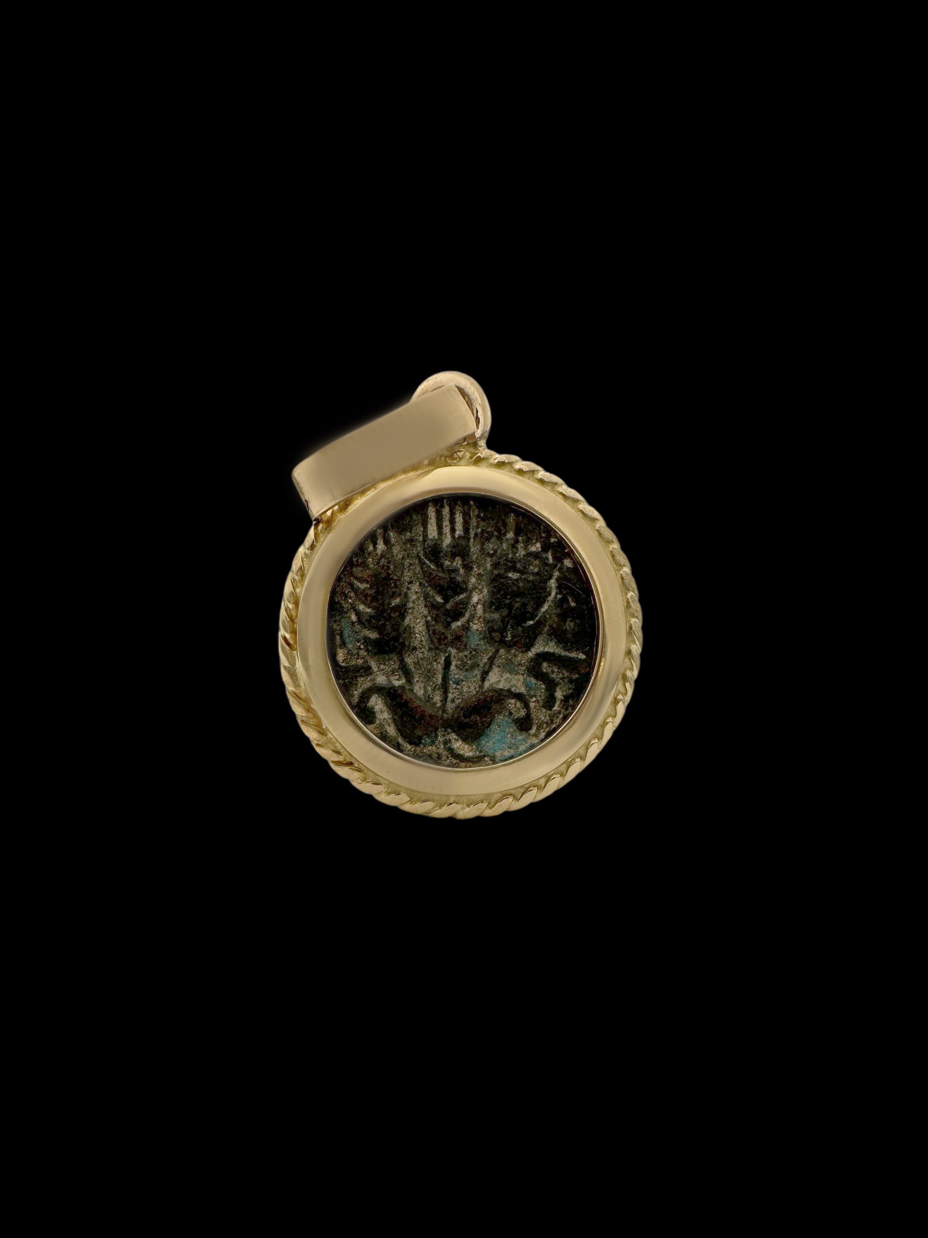 Ancient Herod Agrippa Coin Set in Woven 14K Gold Pendant