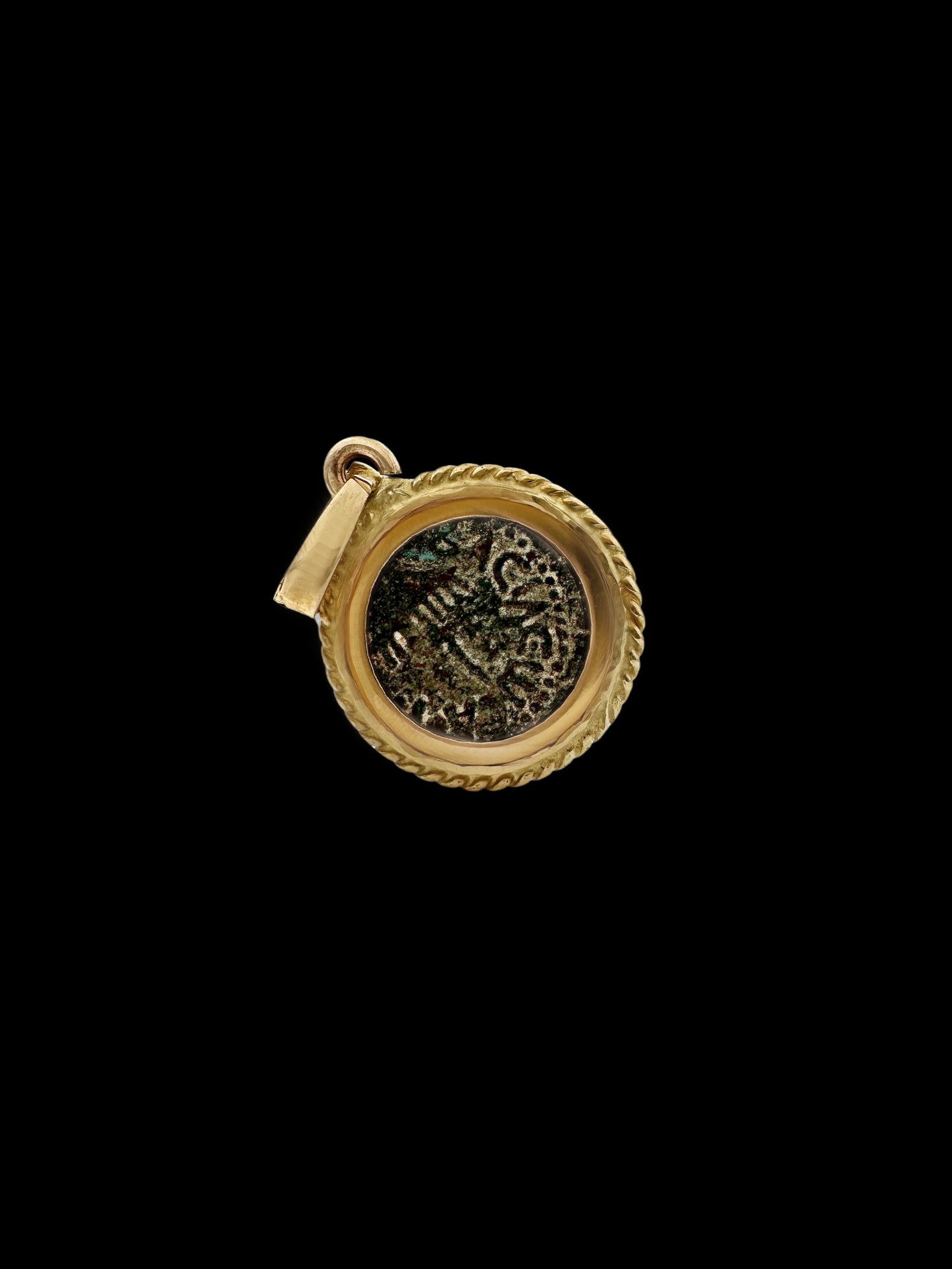 Ancient Herod Agrippa Coin Set in Woven 14K Gold Pendant