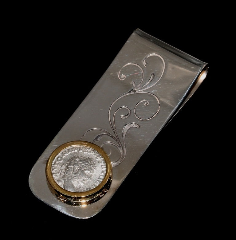 Silver Denarius of Caracalla Set in Sterling Silver & 18K Gold Bezel