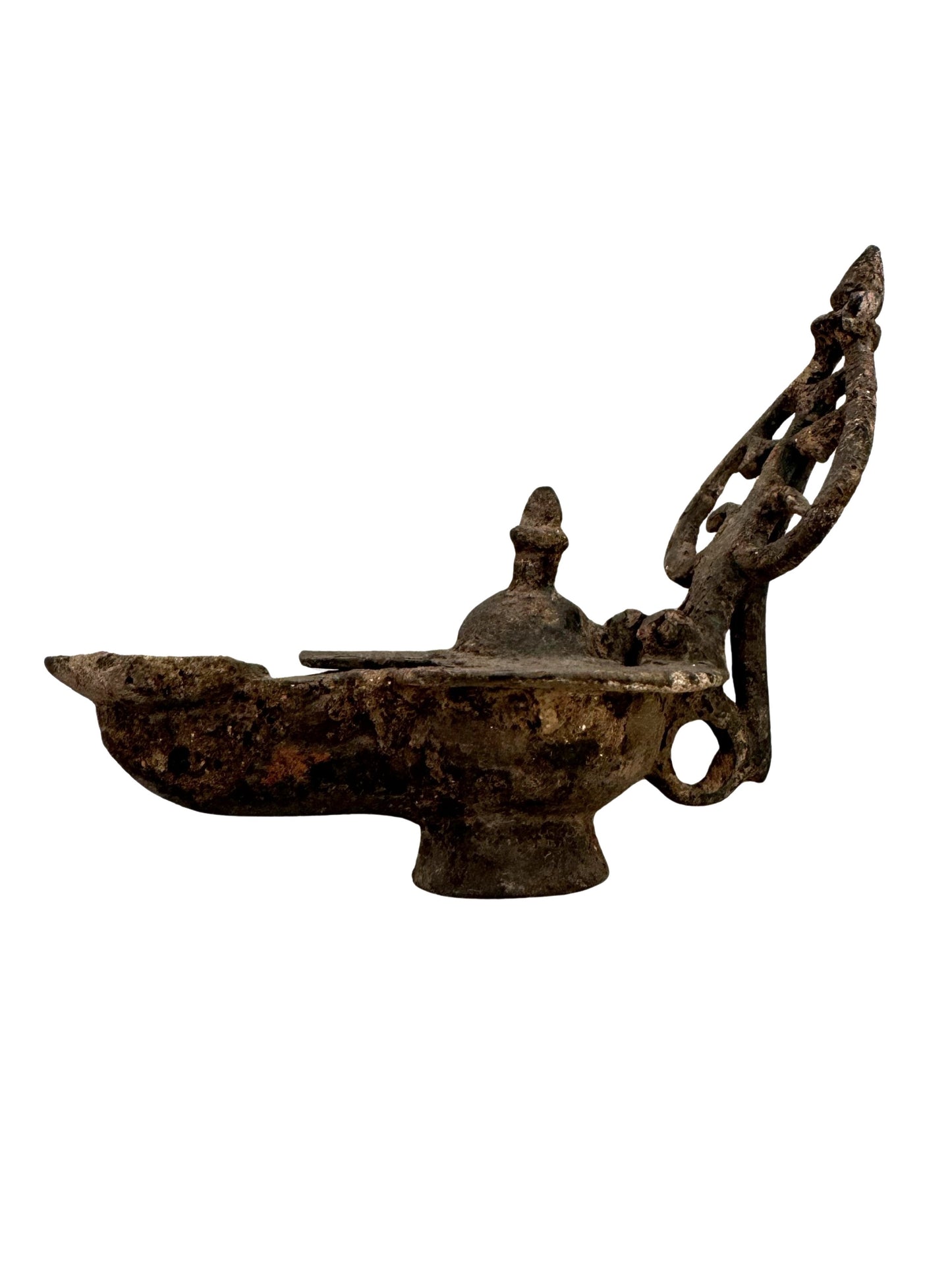 Ancient Byzantine Bronze Oil Lamp with cross