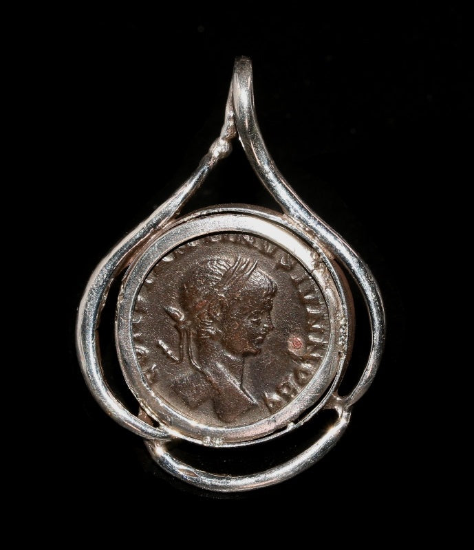 Bronze Follis Of Constantius II Set in Sterling Silver Pendant
