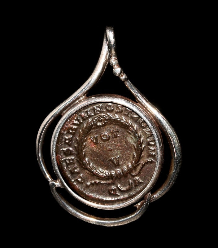 Bronze Follis Of Constantius II Set in Sterling Silver Pendant