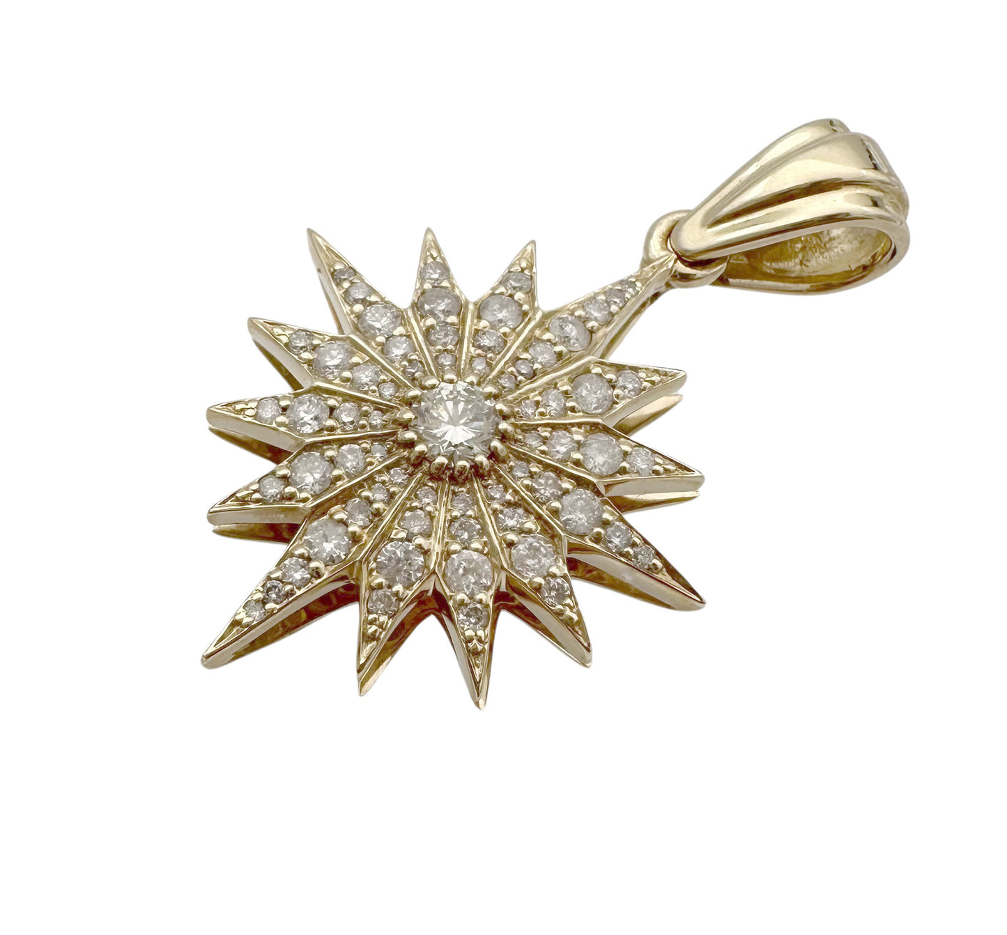 14K Yellow Gold Star of Bethlehem Pendant with White Diamonds